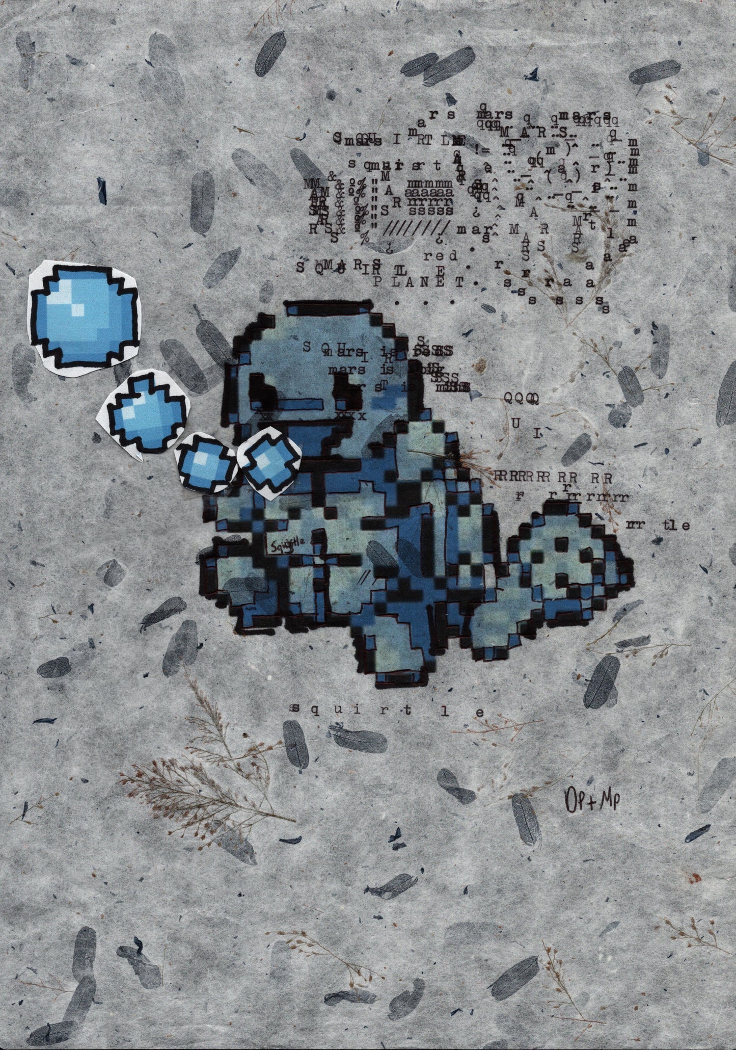 Squirtle original typewriter artwork by Degen Poet