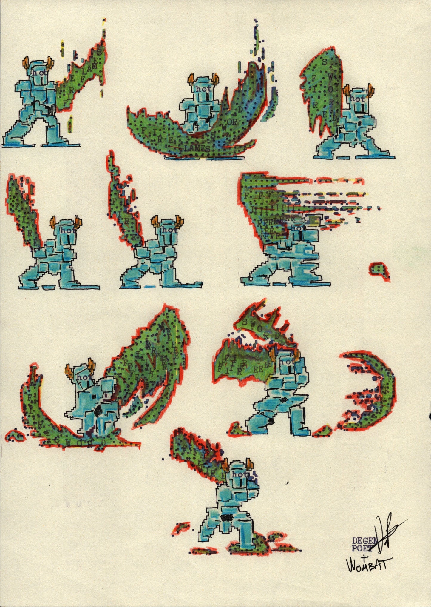 Firesword original typewriter artwork by Degen Poet