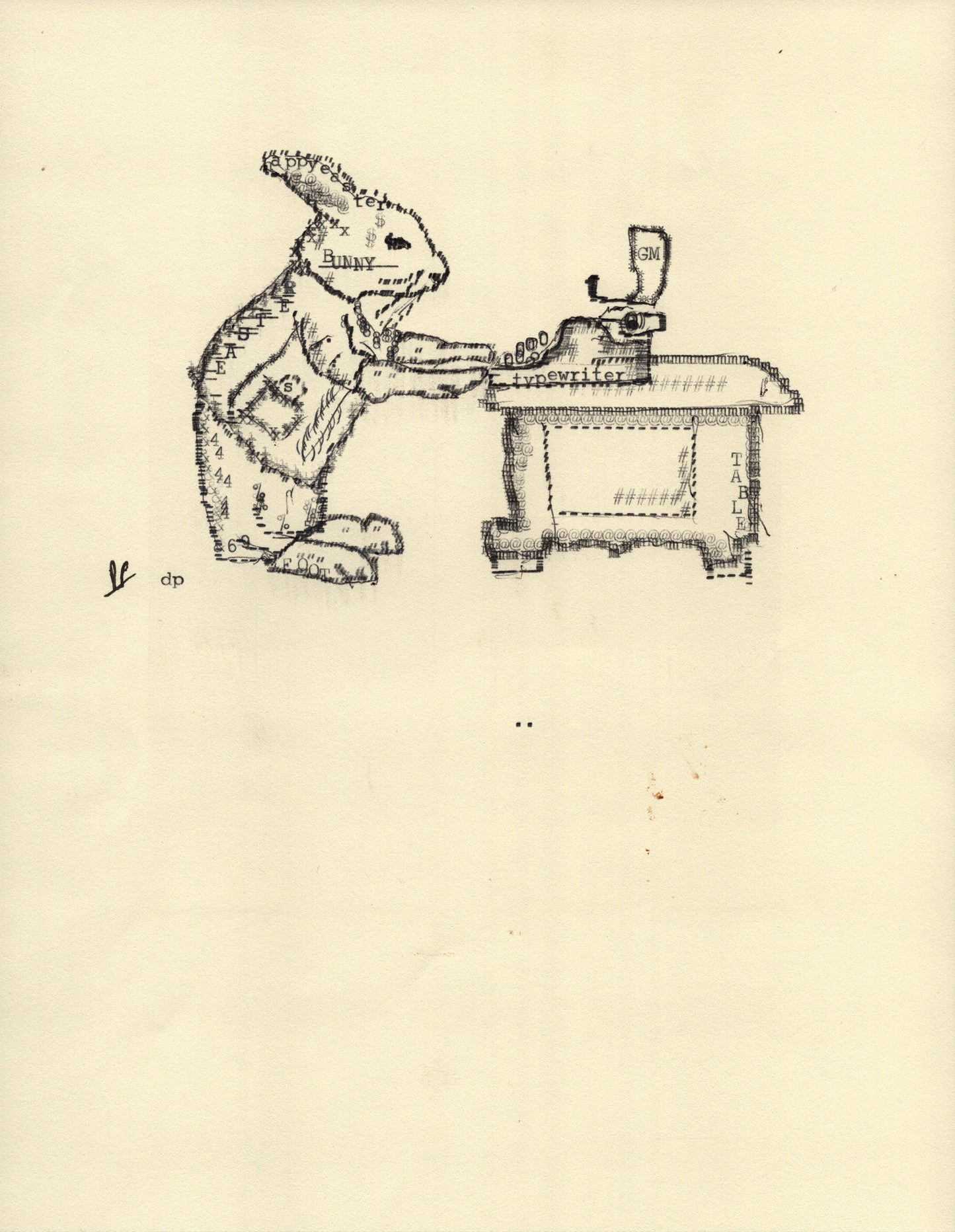 GM Bunny original typewriter artwork by Degen Poet