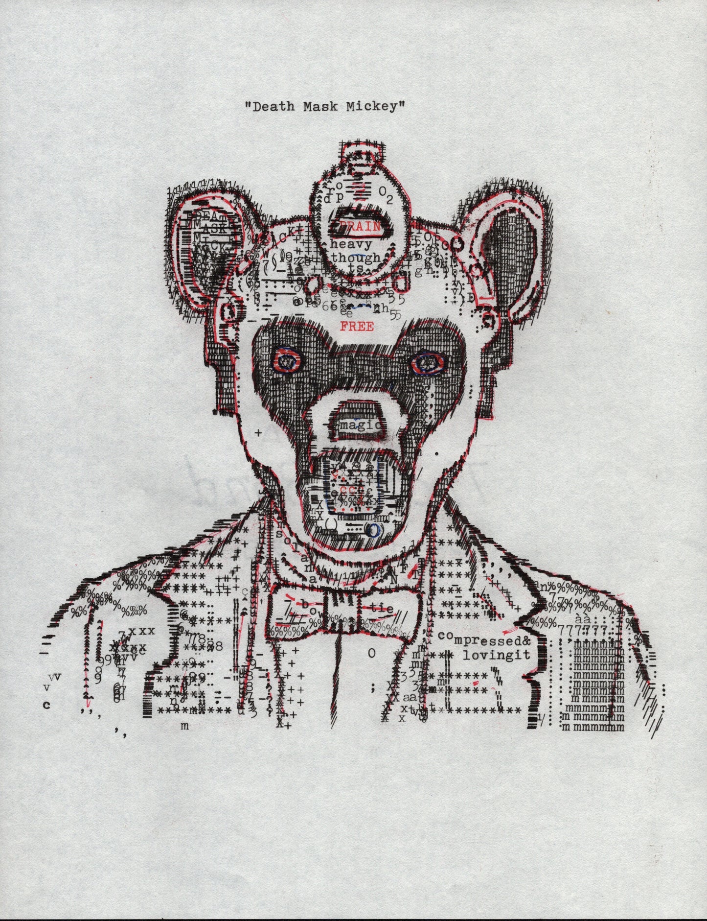 Death Mask Mickey original typewriter artwork by Degen Poet