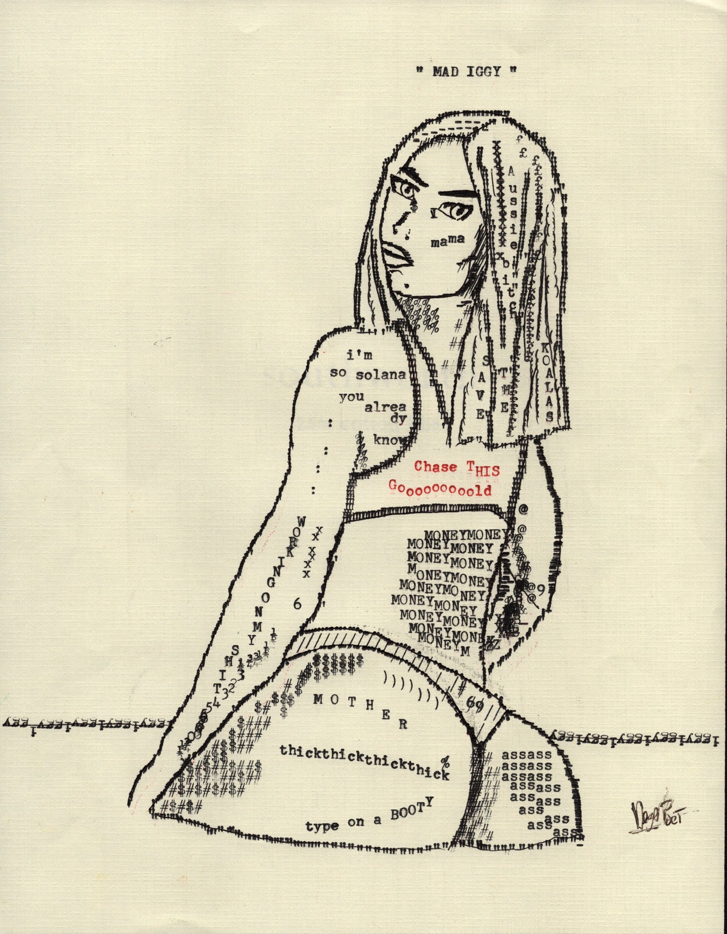 Mad Iggy original typewriter artwork by Degen Poet