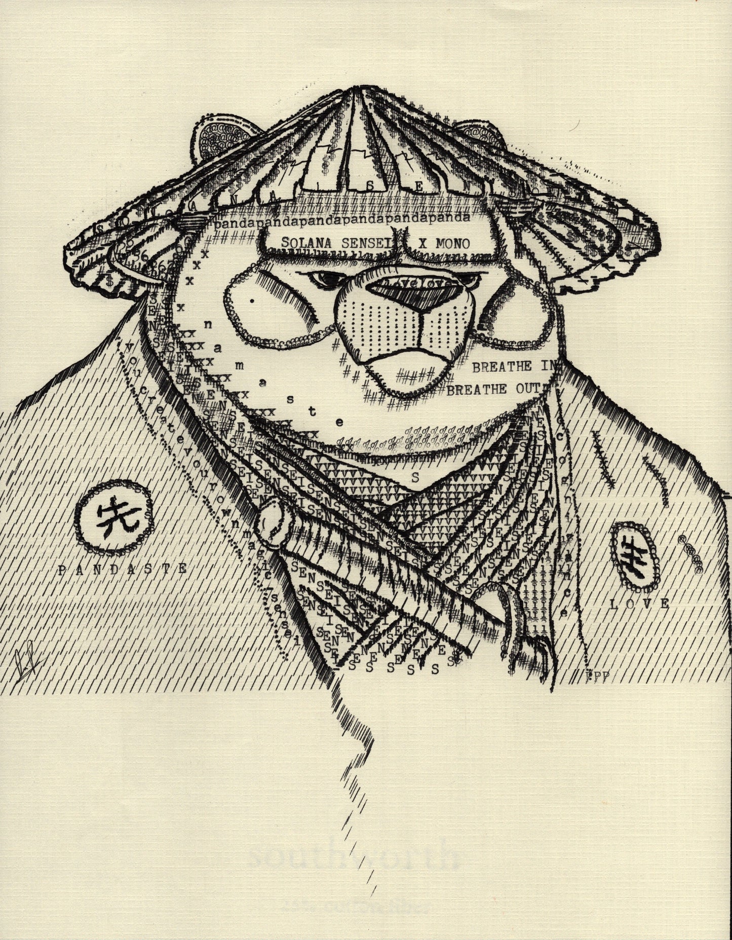 Love Panda original typewriter artwork by Degen Poet