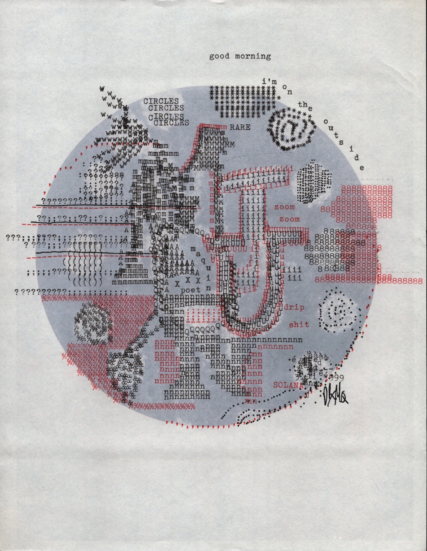 Zoom Zoom original typewriter artwork by Degen Poet