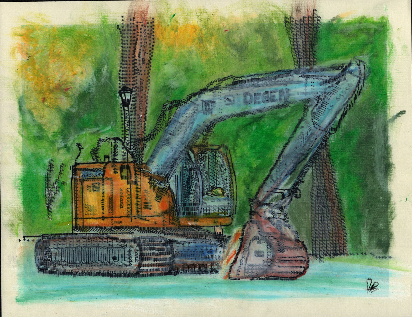Degen Excavator original typewriter artwork by Degen Poet