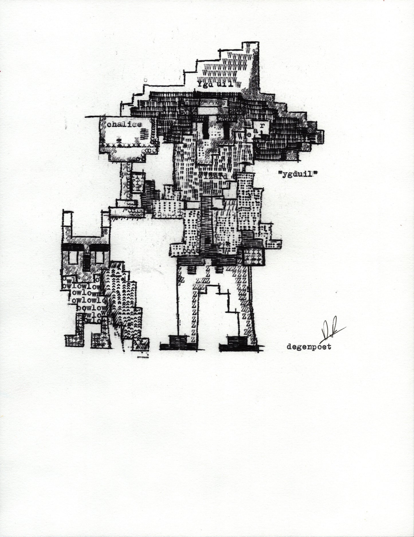 Freehand Wizard original typewriter artwork by Degen Poet