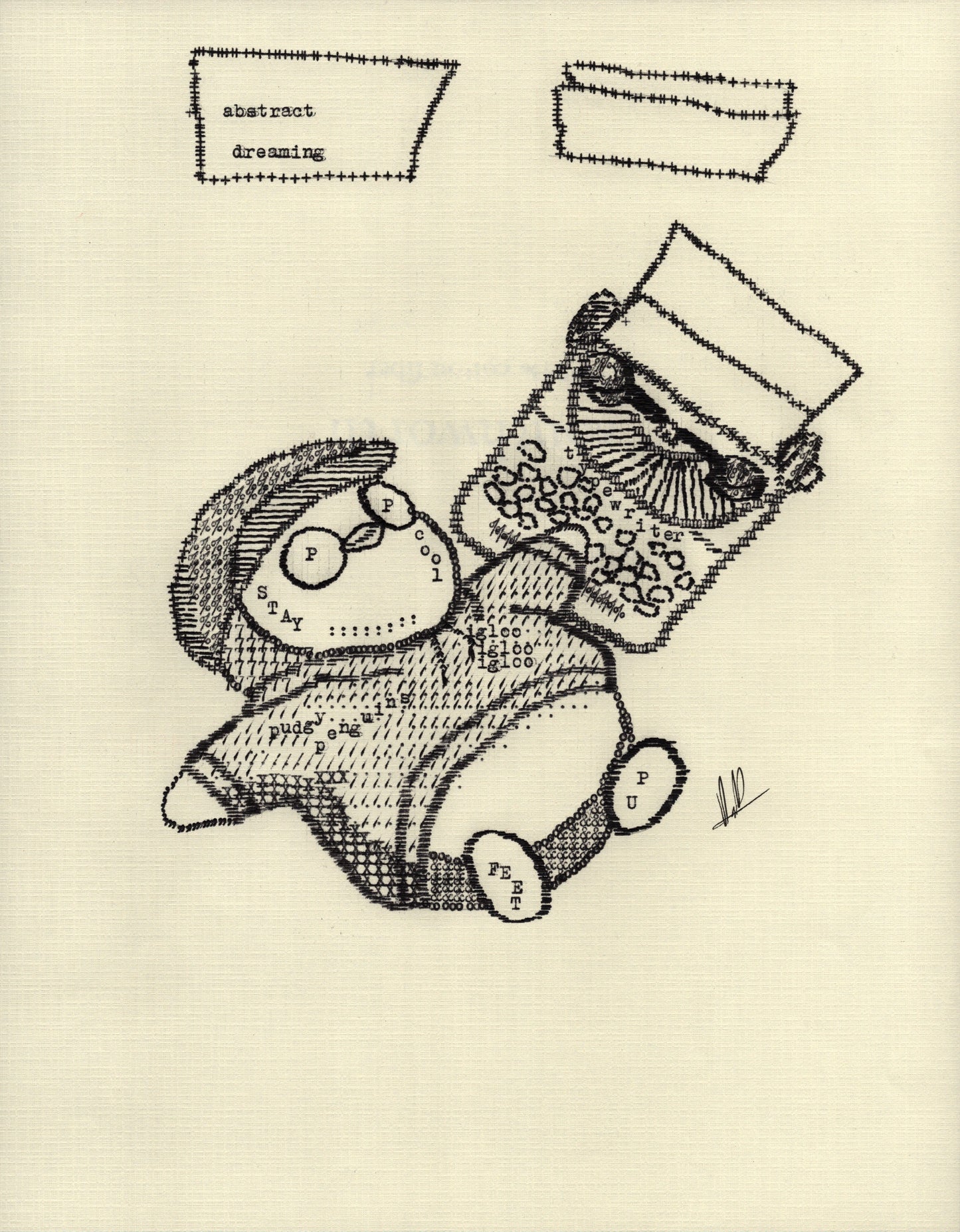 Ultimate Penguin original typewriter artwork by Degen Poet