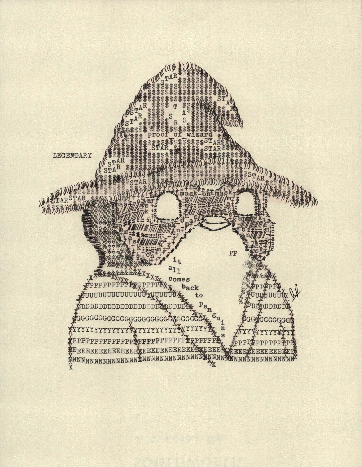 Wizard Pudgy original typewriter artwork by Degen Poet