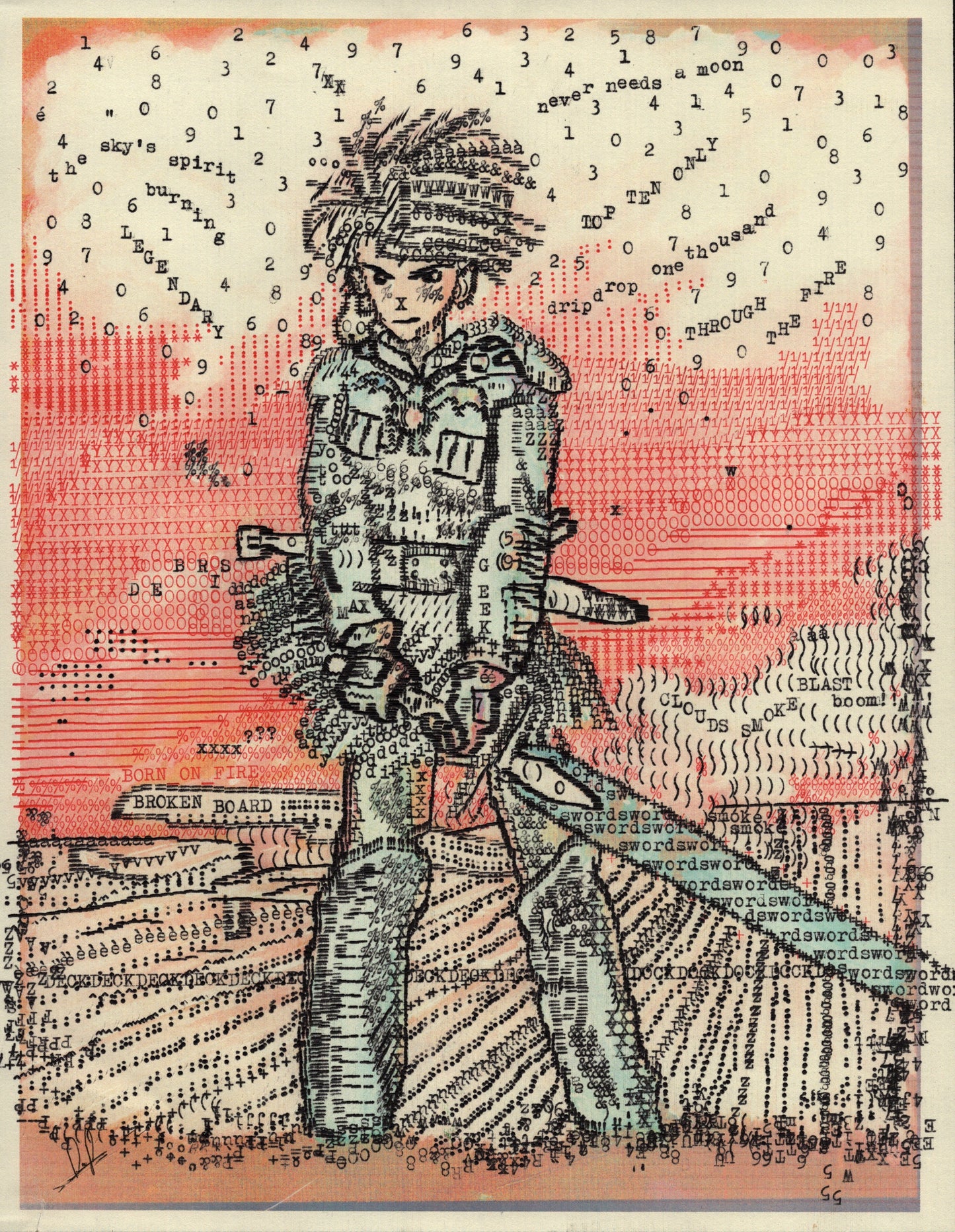 Max Geek original typewriter artwork by Degen Poet