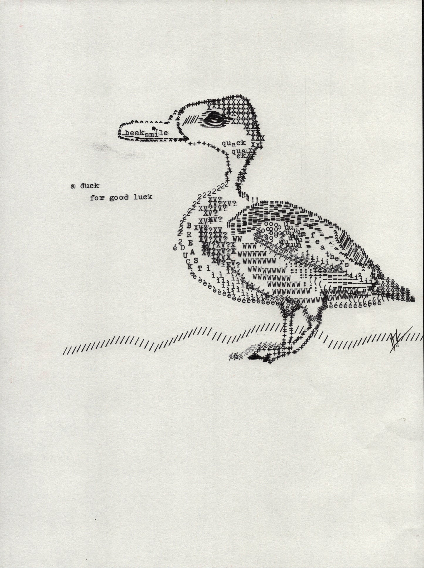 Good Luck Duck original typewriter artwork by Degen Poet