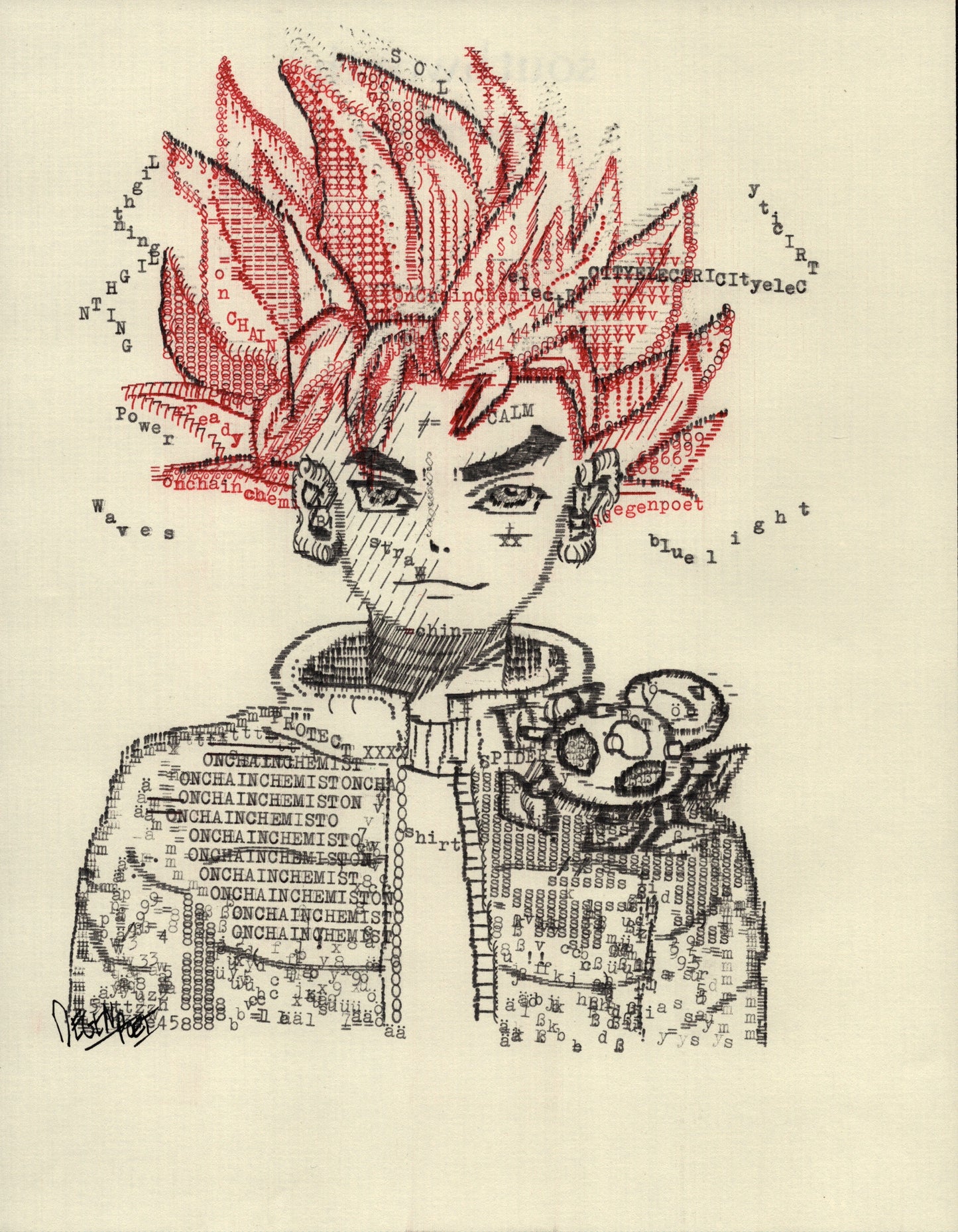 Onchain Chemist original typewriter artwork by Degen Poet