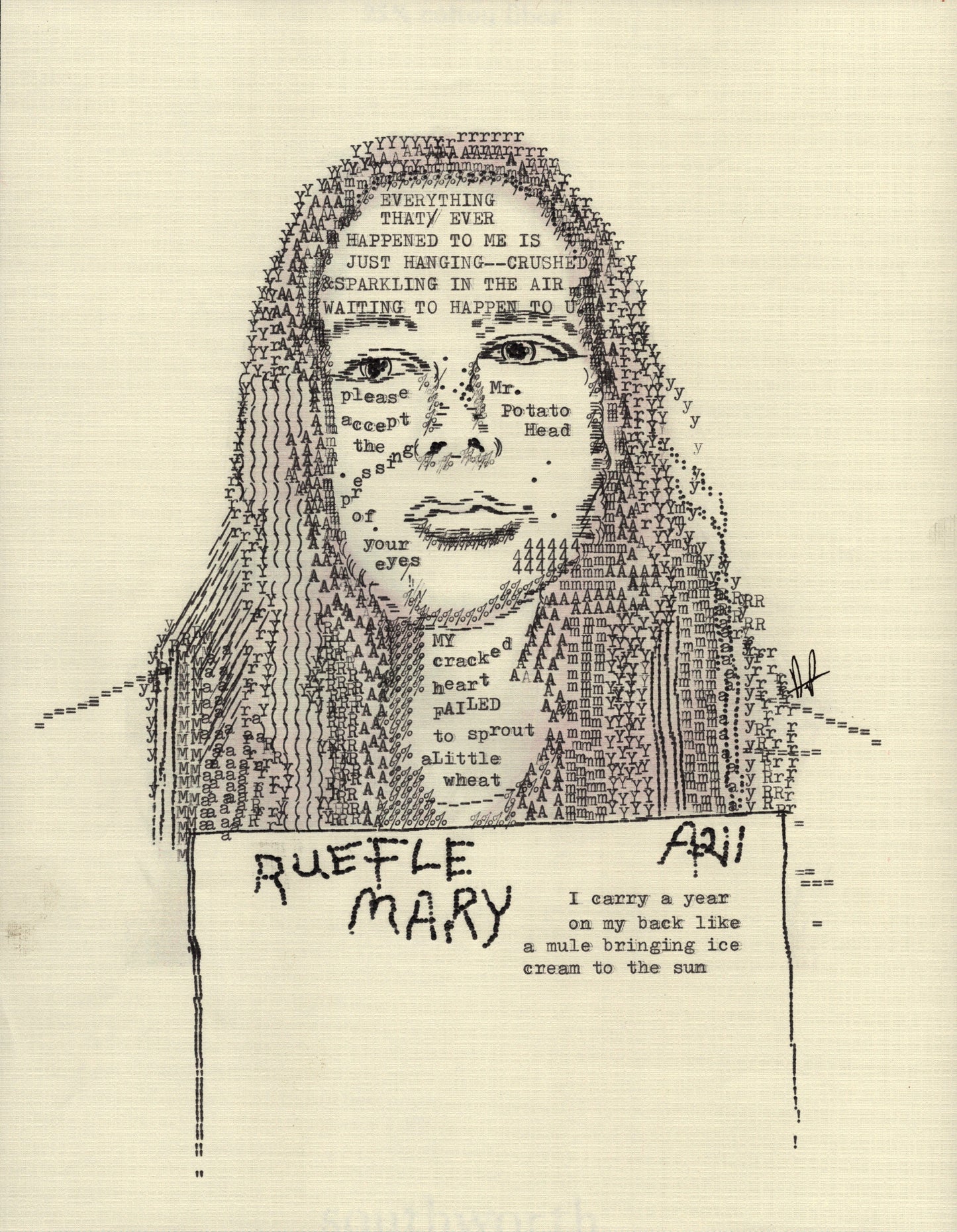 Mary Ruefle original typewriter artwork by Degen Poet