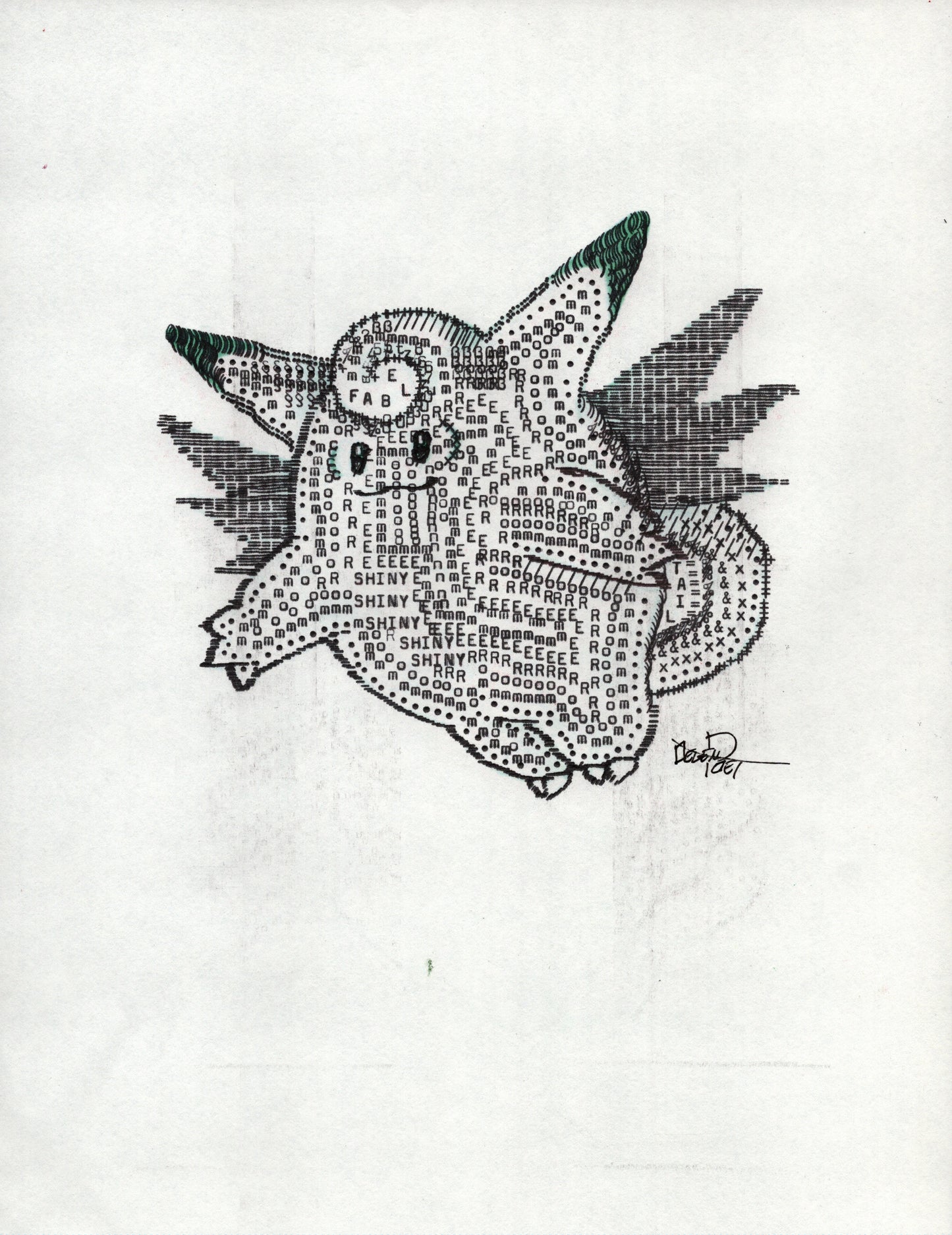Clefable original typewriter artwork by Degen Poet