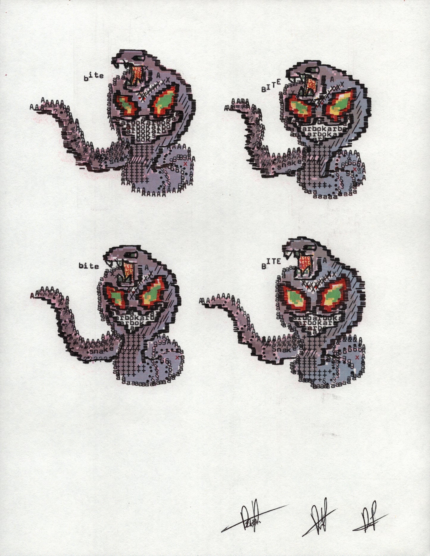 Arbok original typewriter artwork by Degen Poet