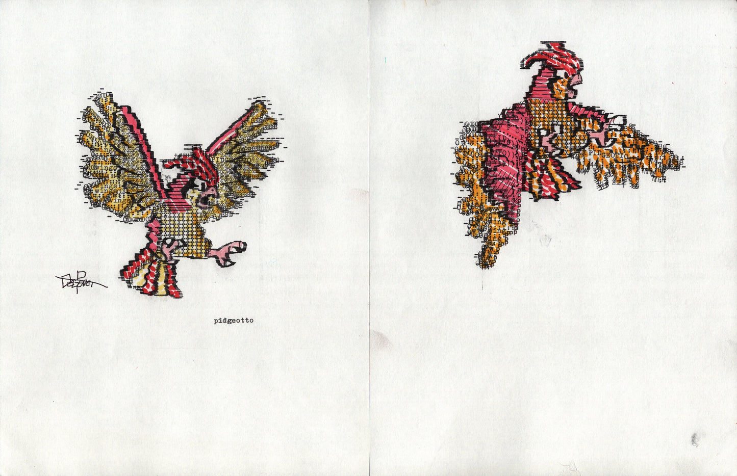 Pidgeotto original typewriter artwork by Degen Poet