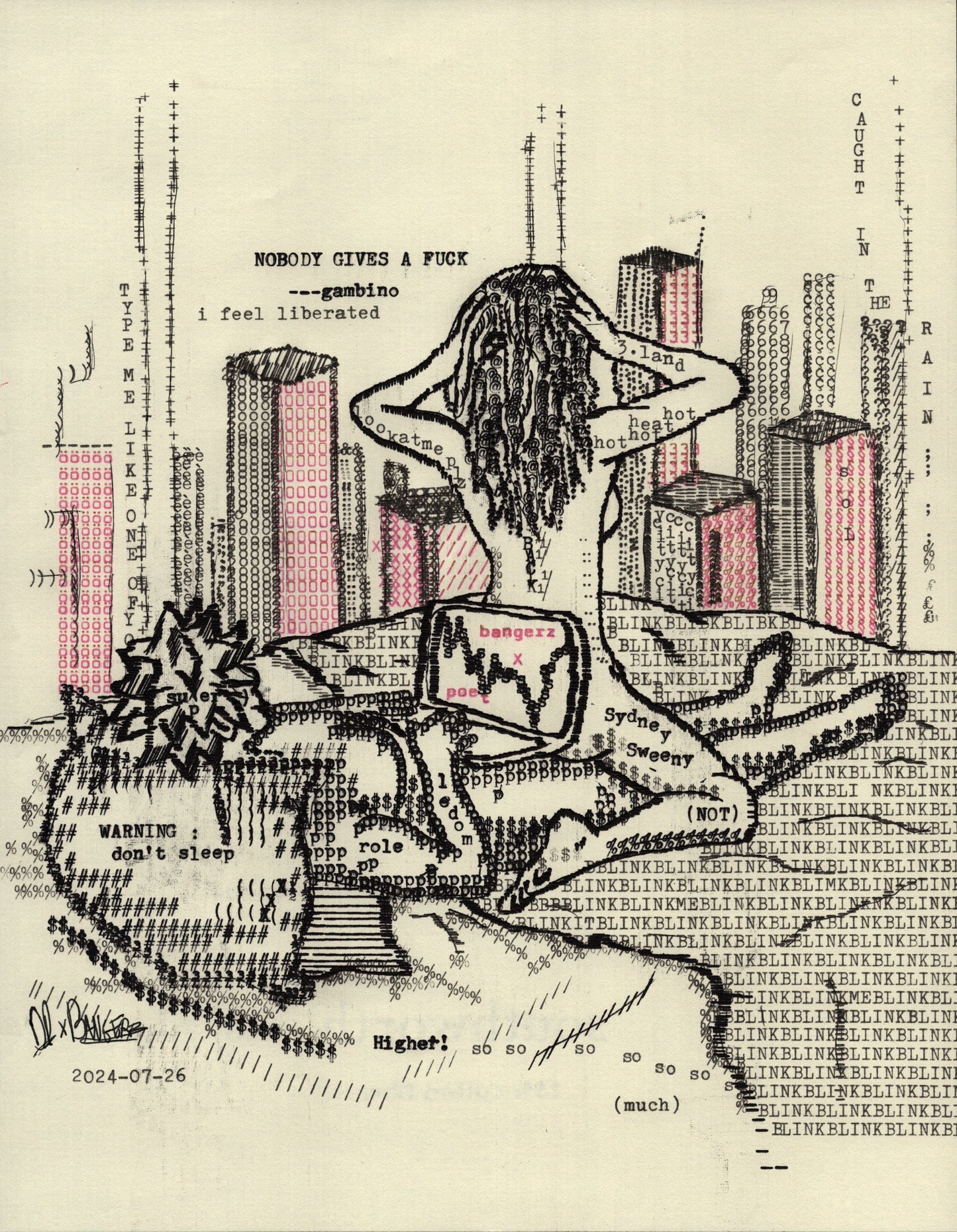 Bangerz Blinks original typewriter artwork by Degen Poet