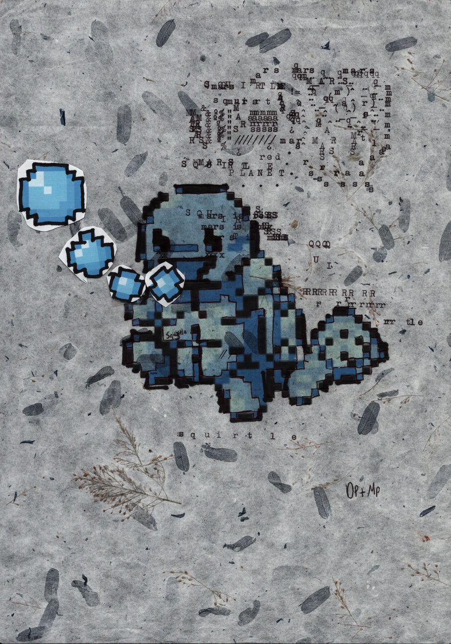Squirtle original typewriter artwork by Degen Poet