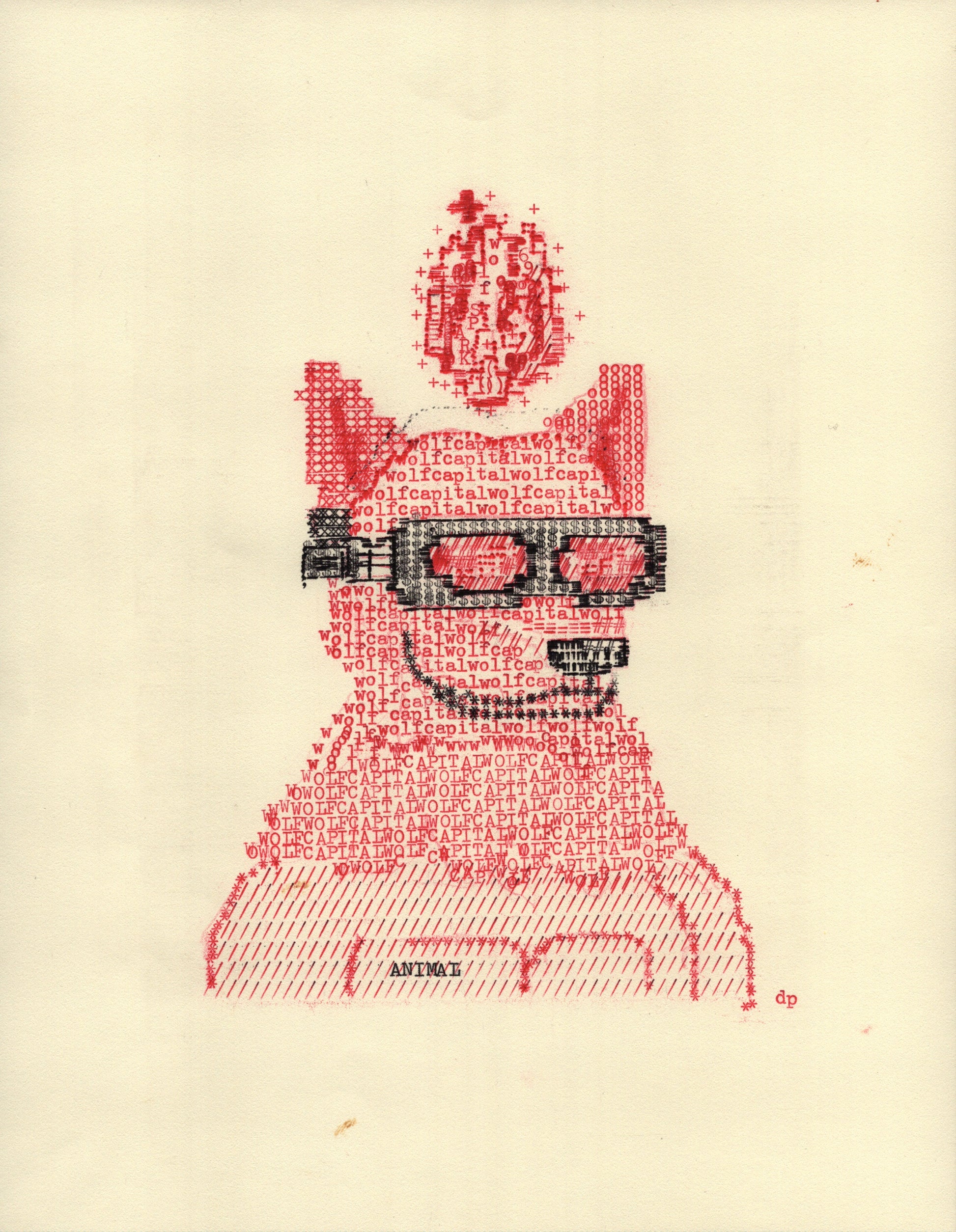 Fire Wolf original typewriter artwork by Degen Poet