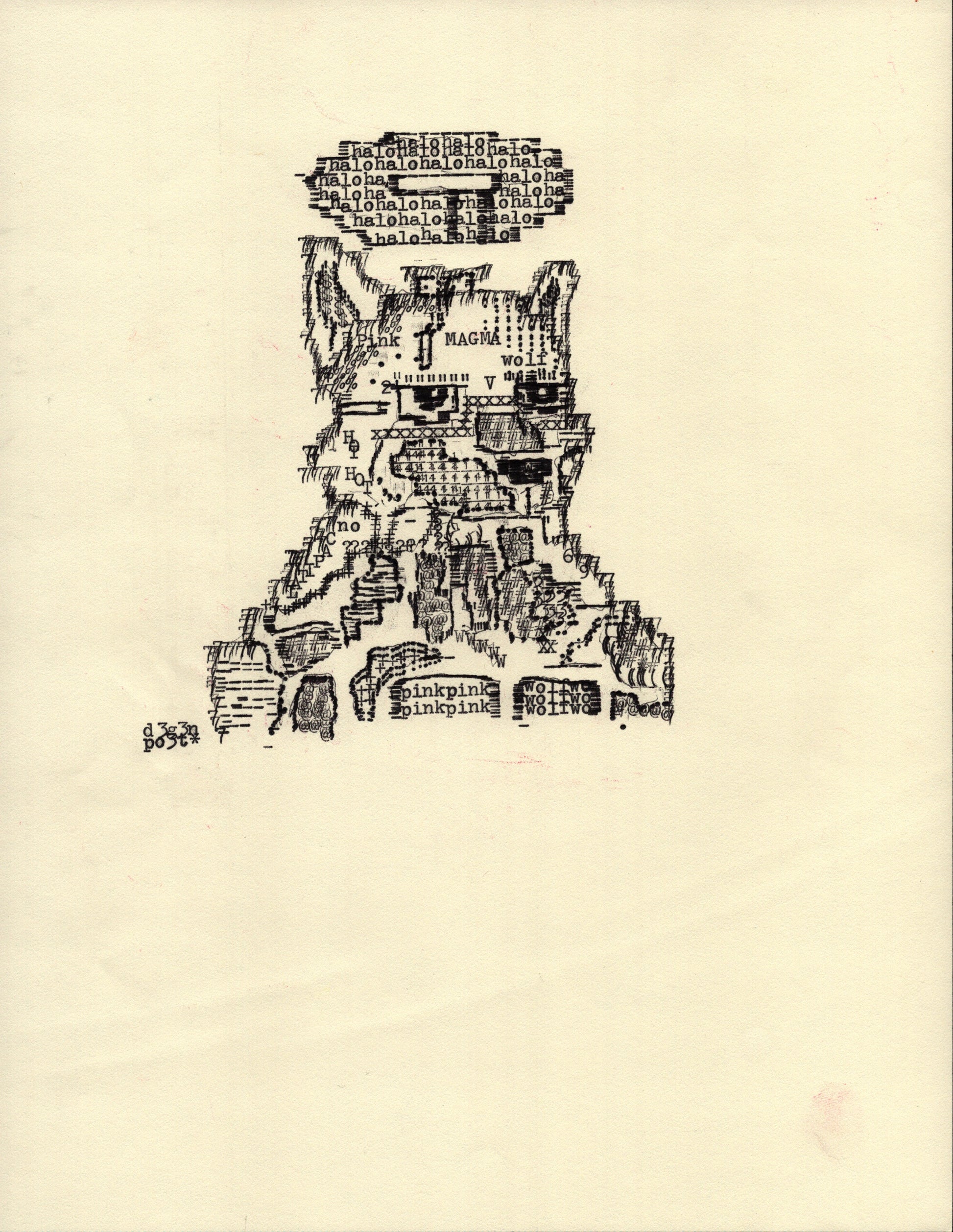 Pink Magma Wolf original typewriter artwork by Degen Poet