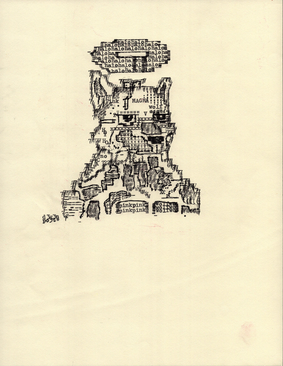 Pink Magma Wolf original typewriter artwork by Degen Poet