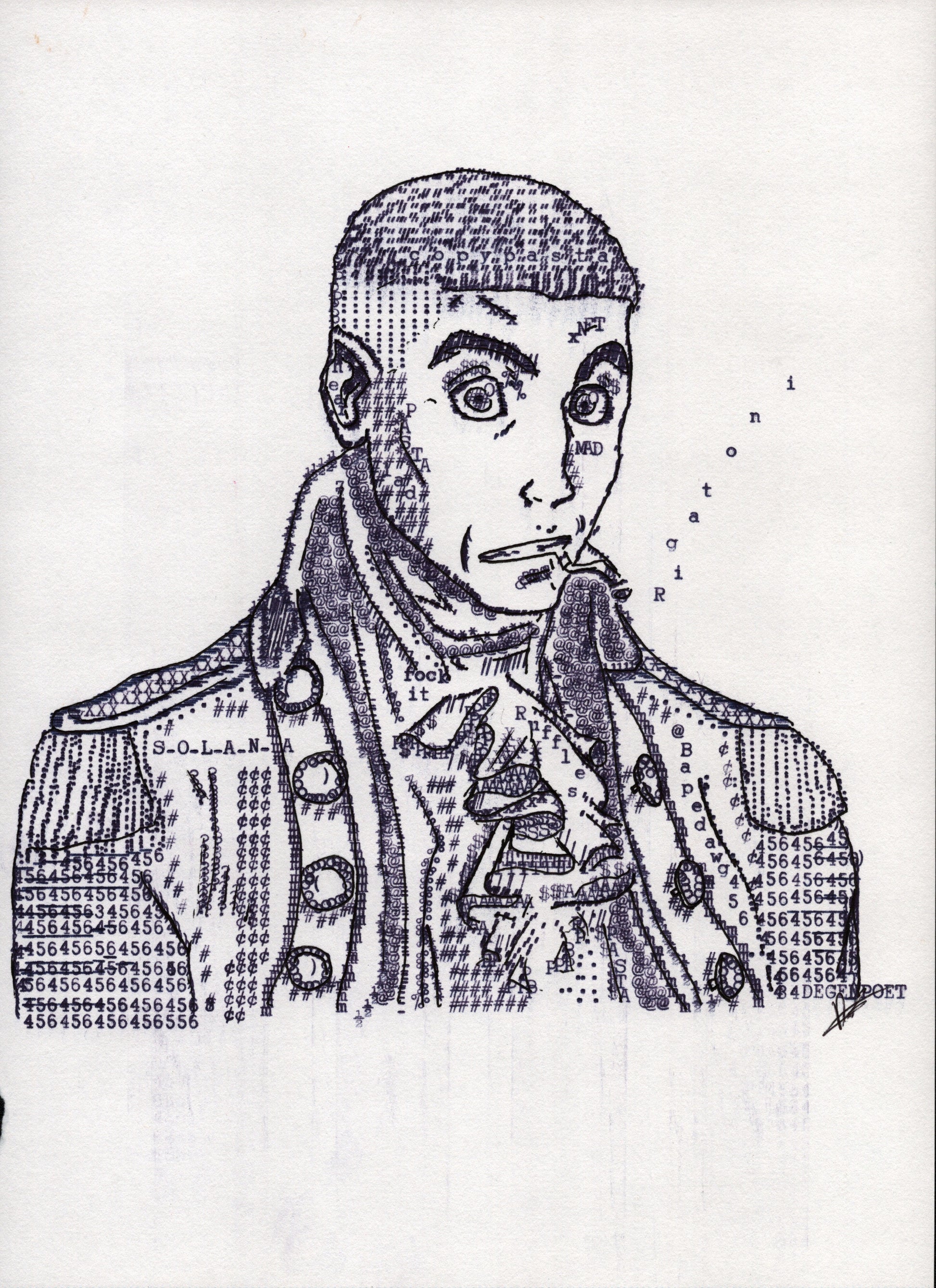 Pasta Lad original typewriter artwork by Degen Poet