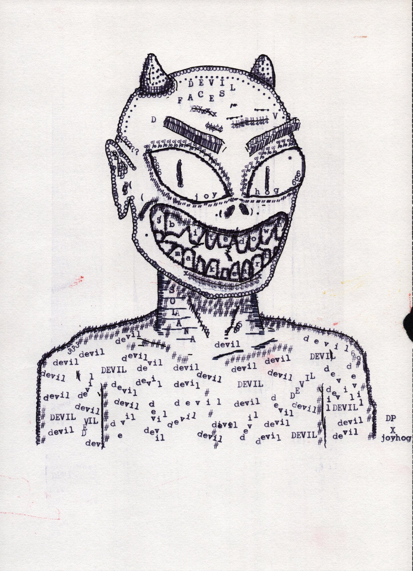 Joyhog Devil original typewriter artwork by Degen Poet