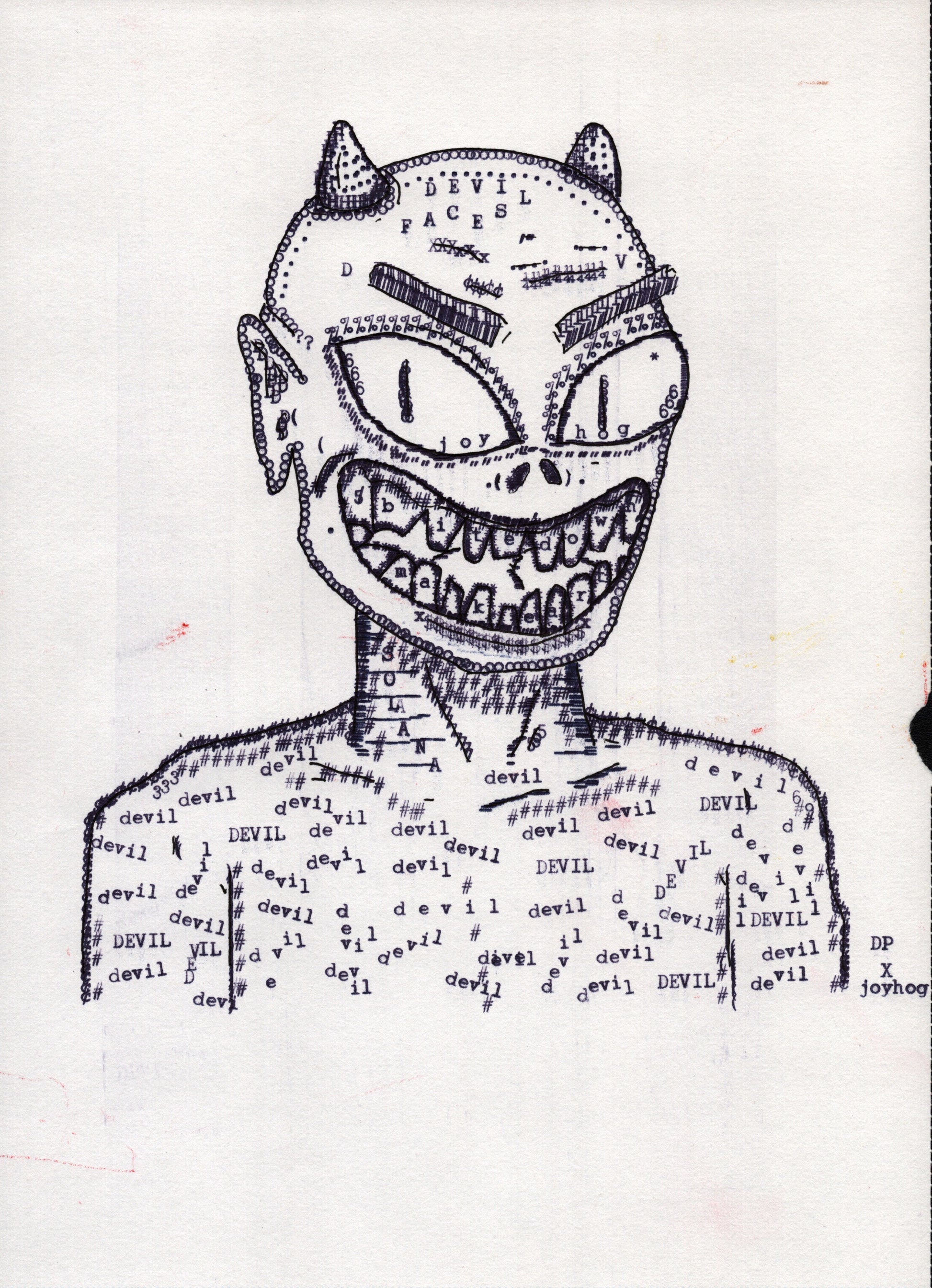 Joyhog Devil original typewriter artwork by Degen Poet