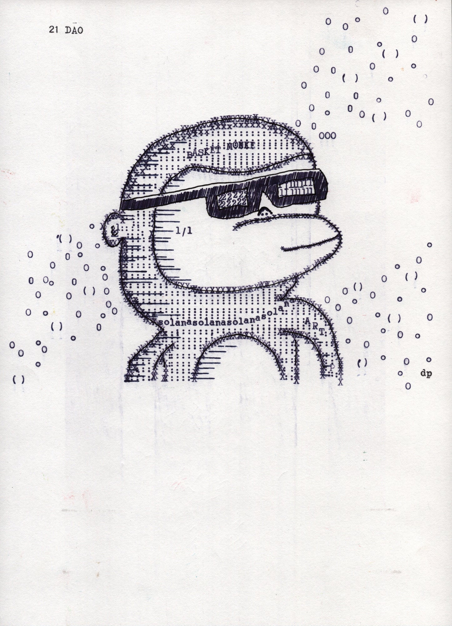 Basket Monke original typewriter artwork by Degen Poet