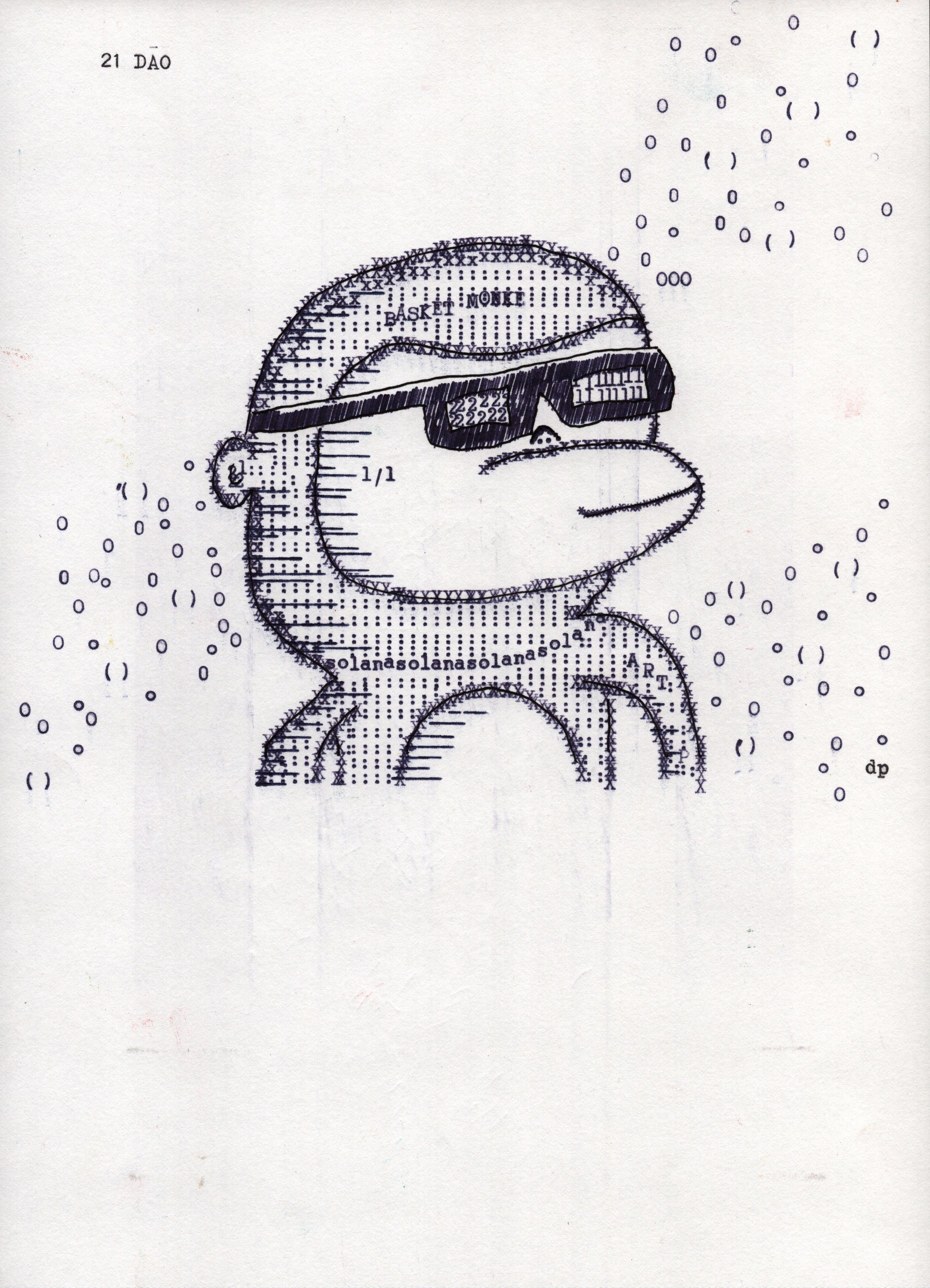 Basket Monke original typewriter artwork by Degen Poet