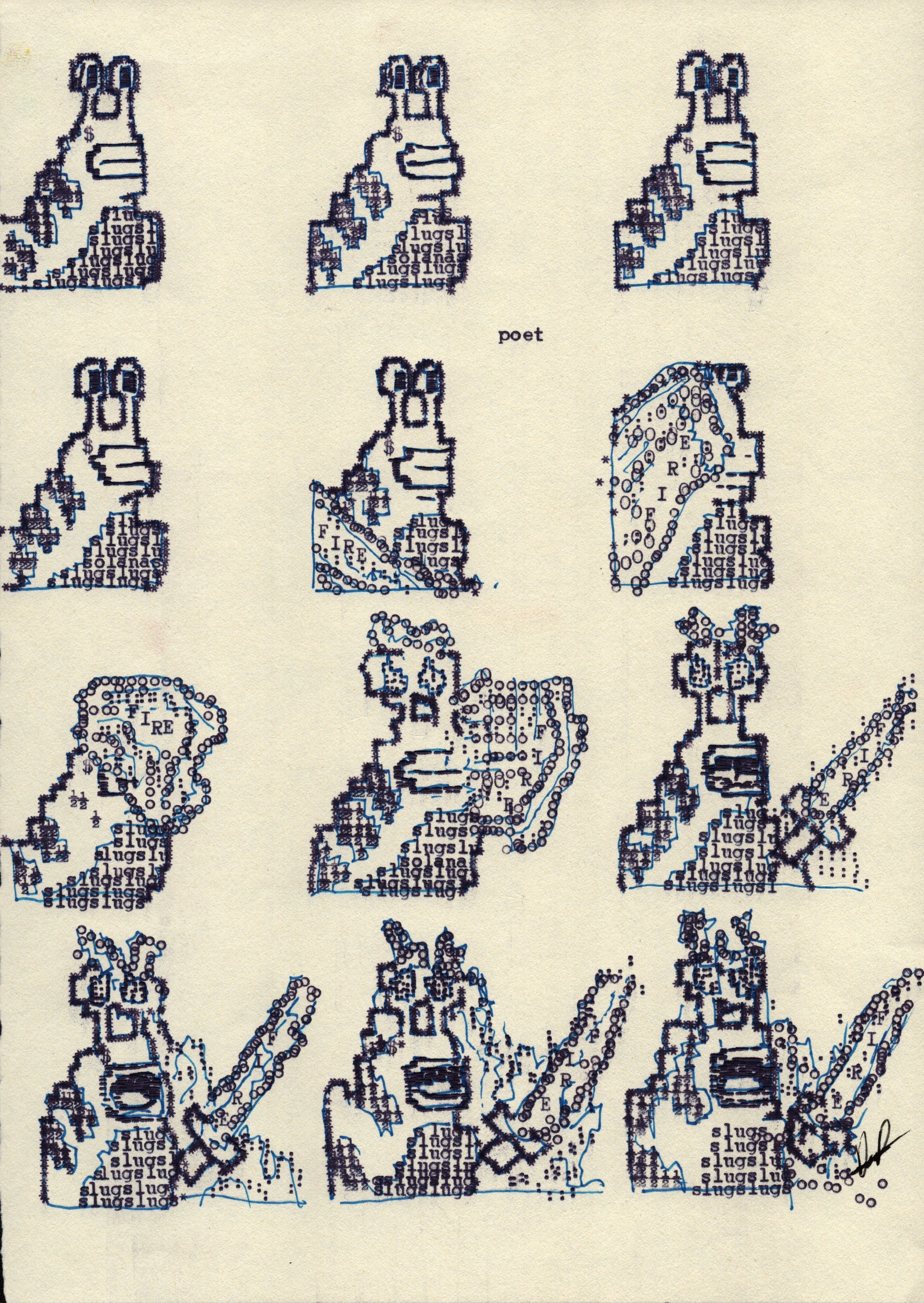Fire Slug original typewriter artwork by Degen Poet
