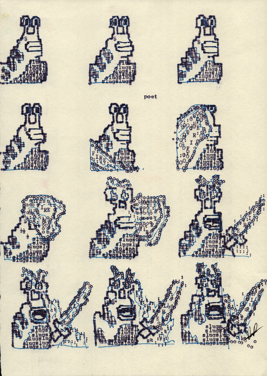 Fire Slug original typewriter artwork by Degen Poet