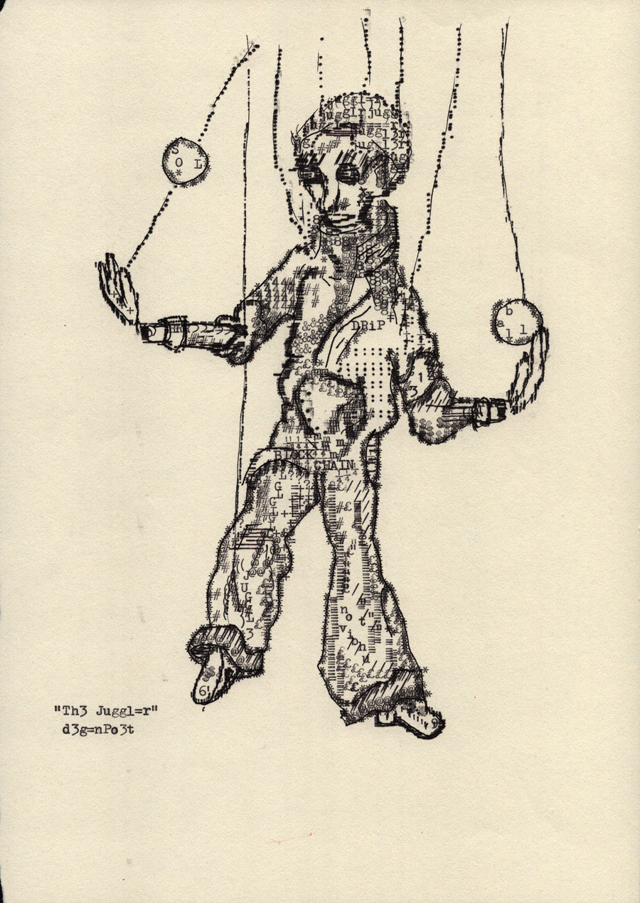 The Juggler original typewriter artwork by Degen Poet