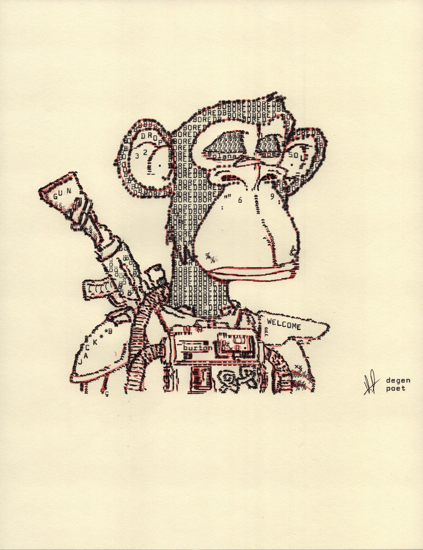Bored Ape Solana Club original typewriter artwork by Degen Poet