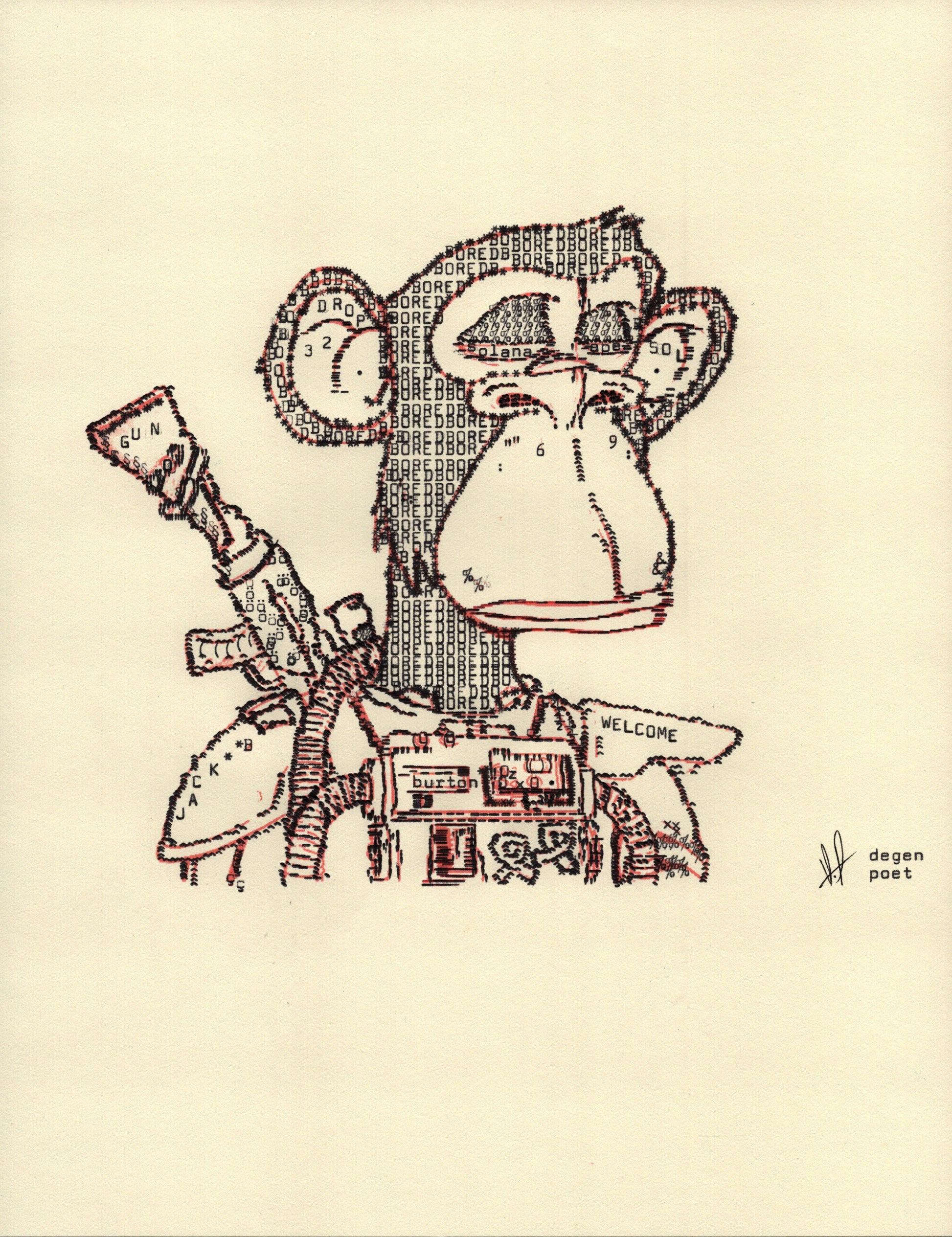 Bored Ape Solana Club original typewriter artwork by Degen Poet