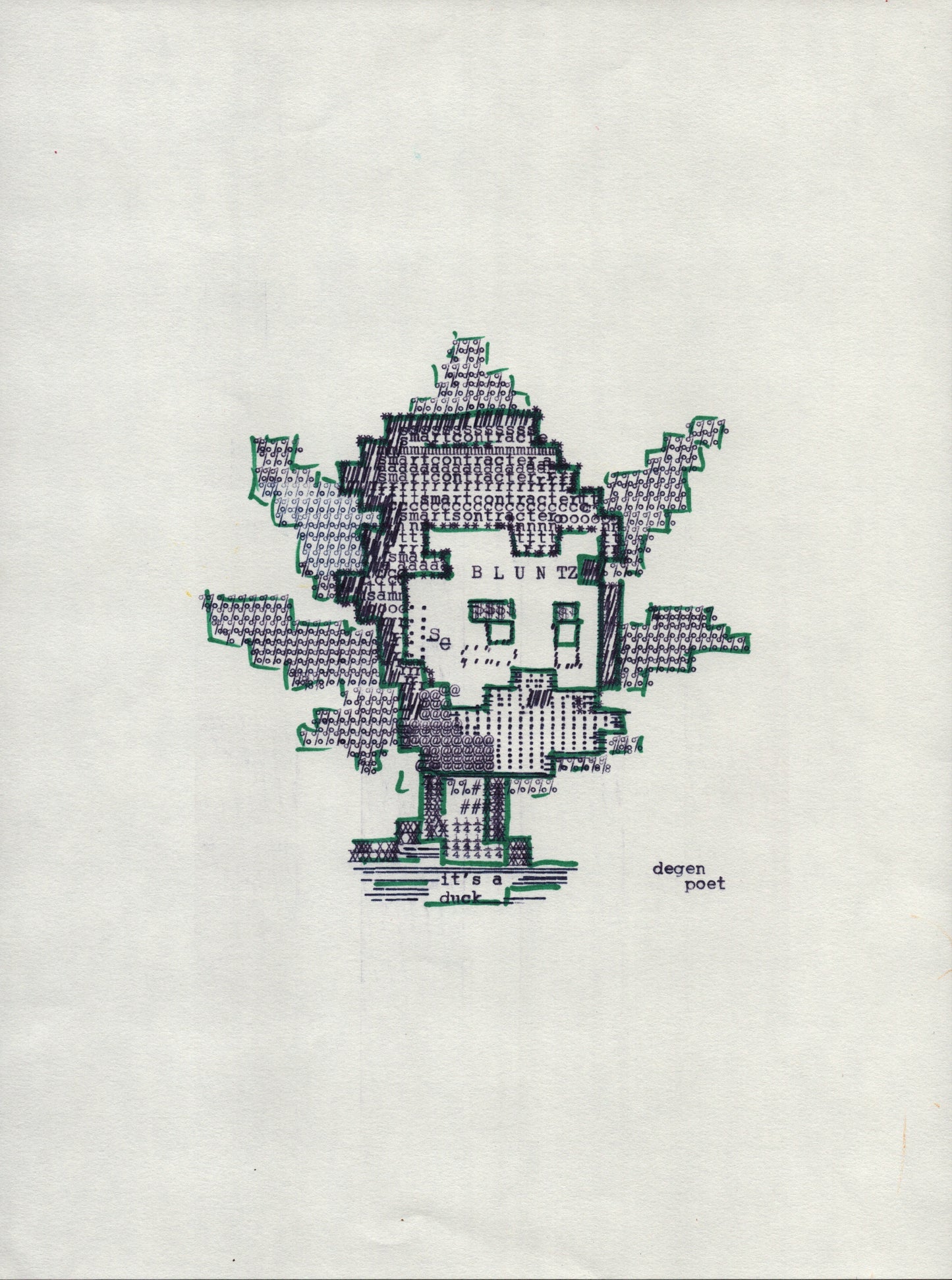 Quekz Bluntz original typewriter artwork by Degen Poet