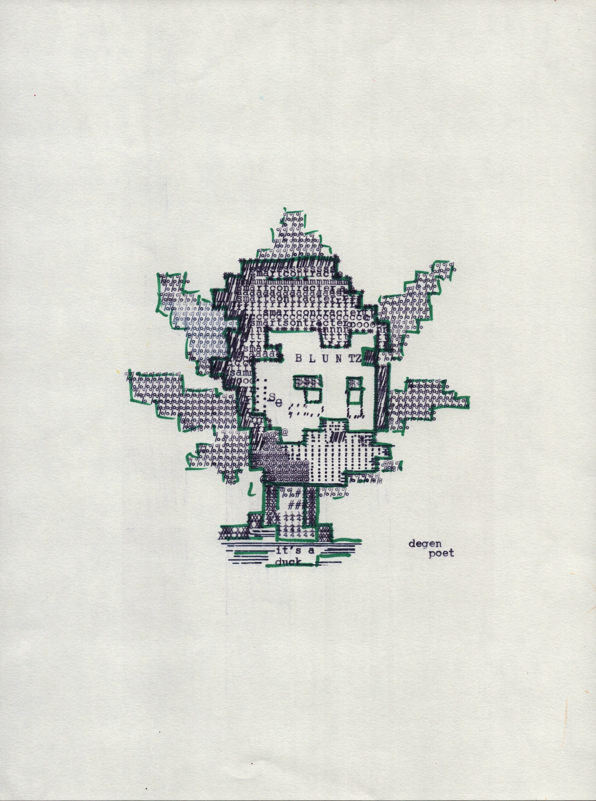 Quekz Bluntz original typewriter artwork by Degen Poet