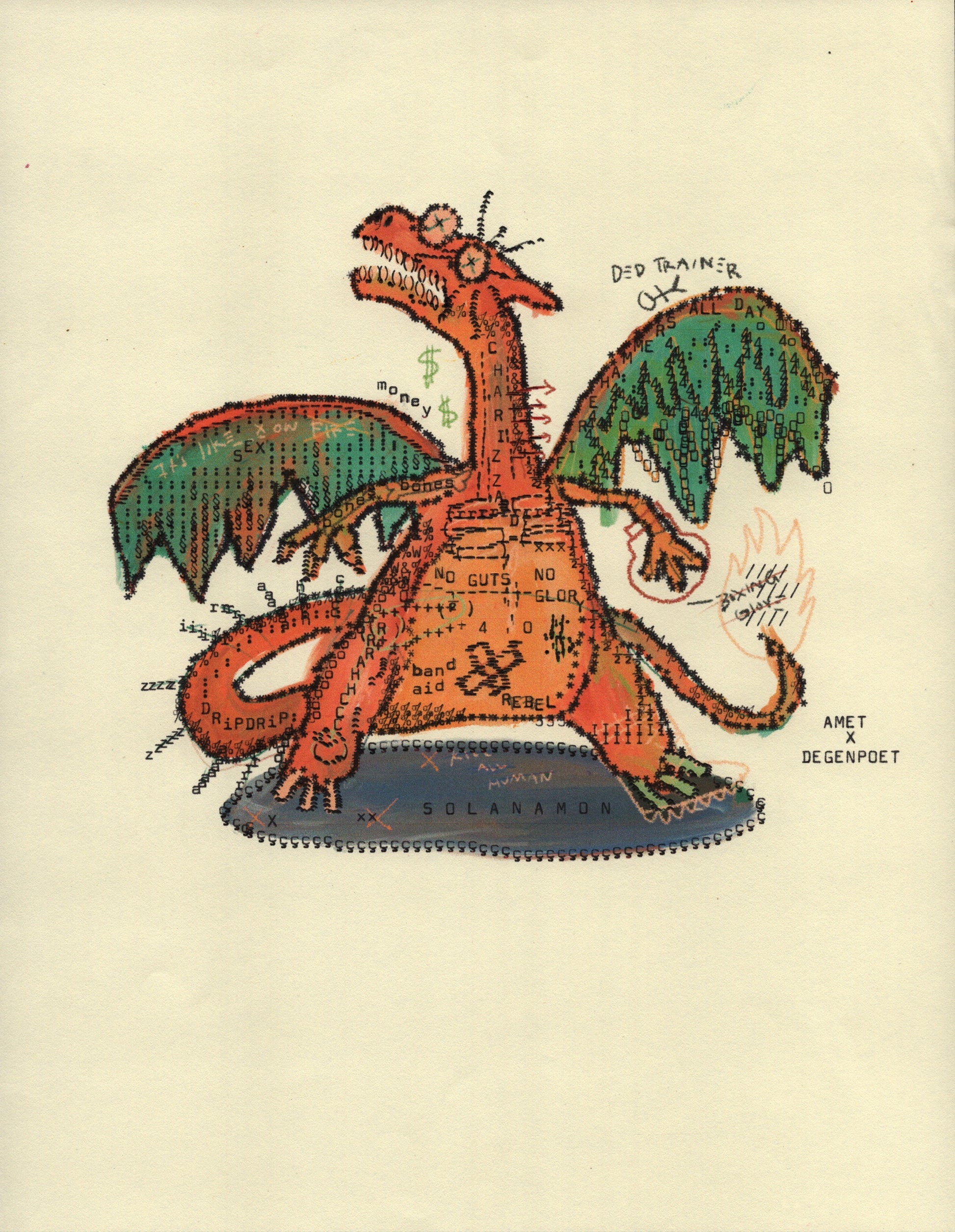 Amet Charizard original typewriter artwork by Degen Poet