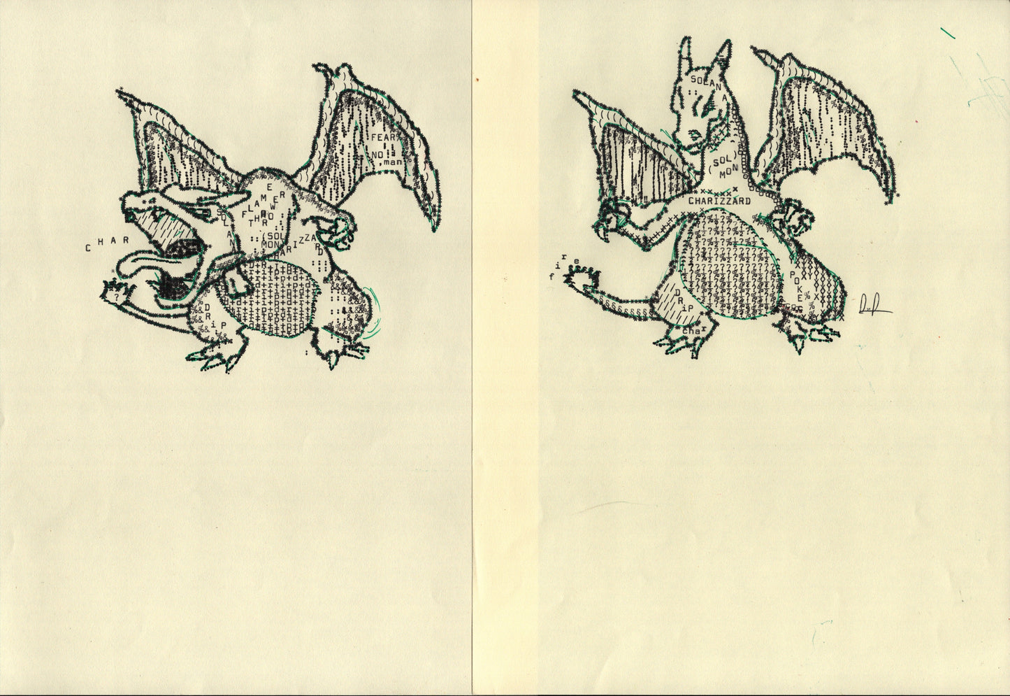 Charizard original typewriter artwork by Degen Poet