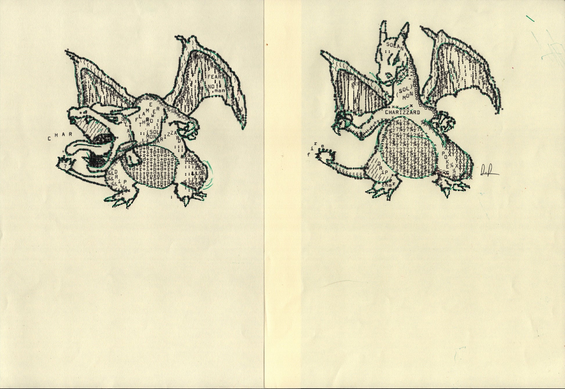 Charizard original typewriter artwork by Degen Poet