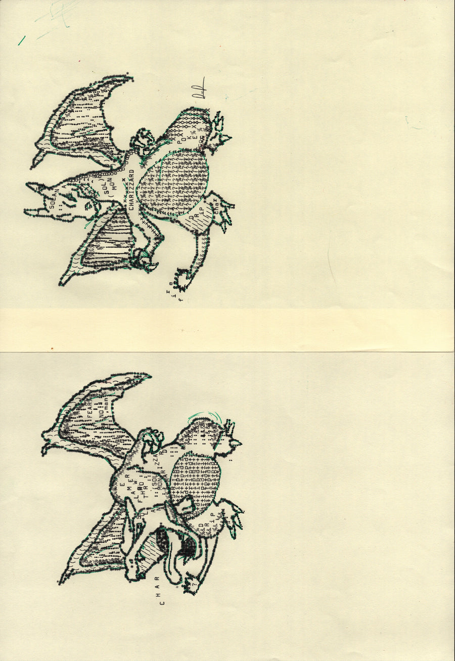 Charizard original typewriter artwork by Degen Poet