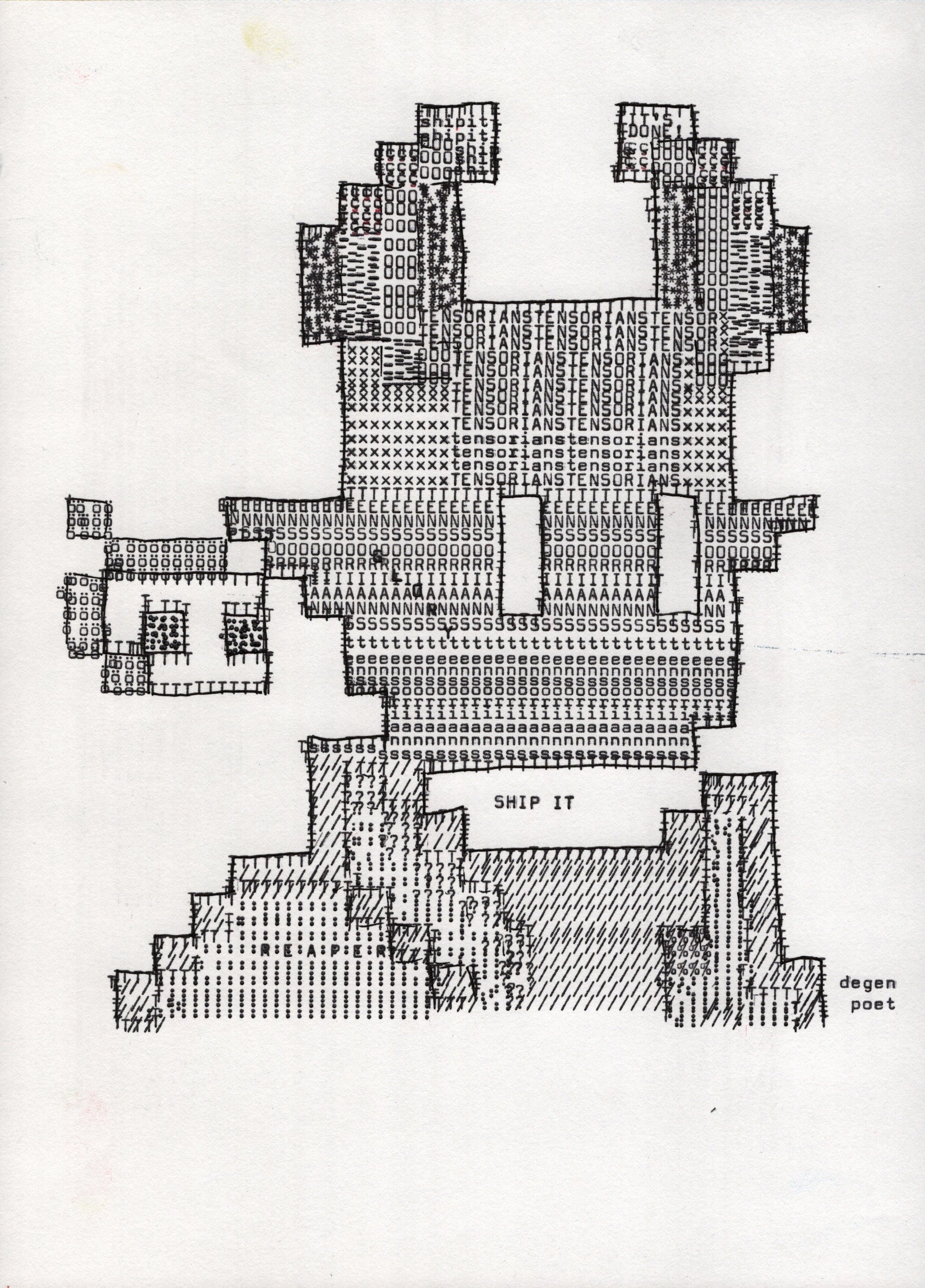 Tensorian Devil original typewriter artwork by Degen Poet