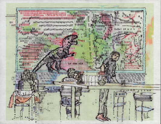 Little Bad Dino original typewriter artwork