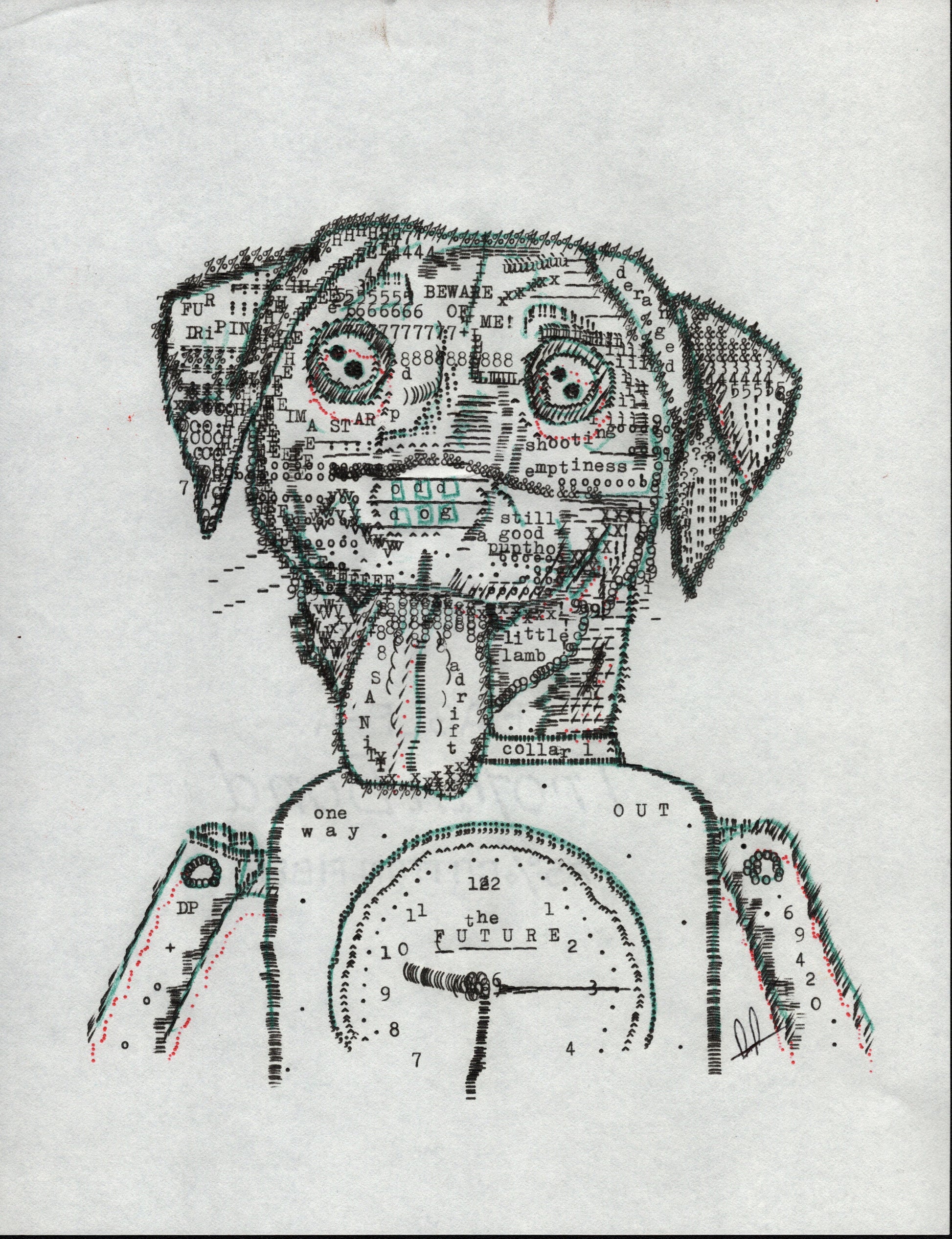 Robo Daphne original typewriter artwork by Degen Poet
