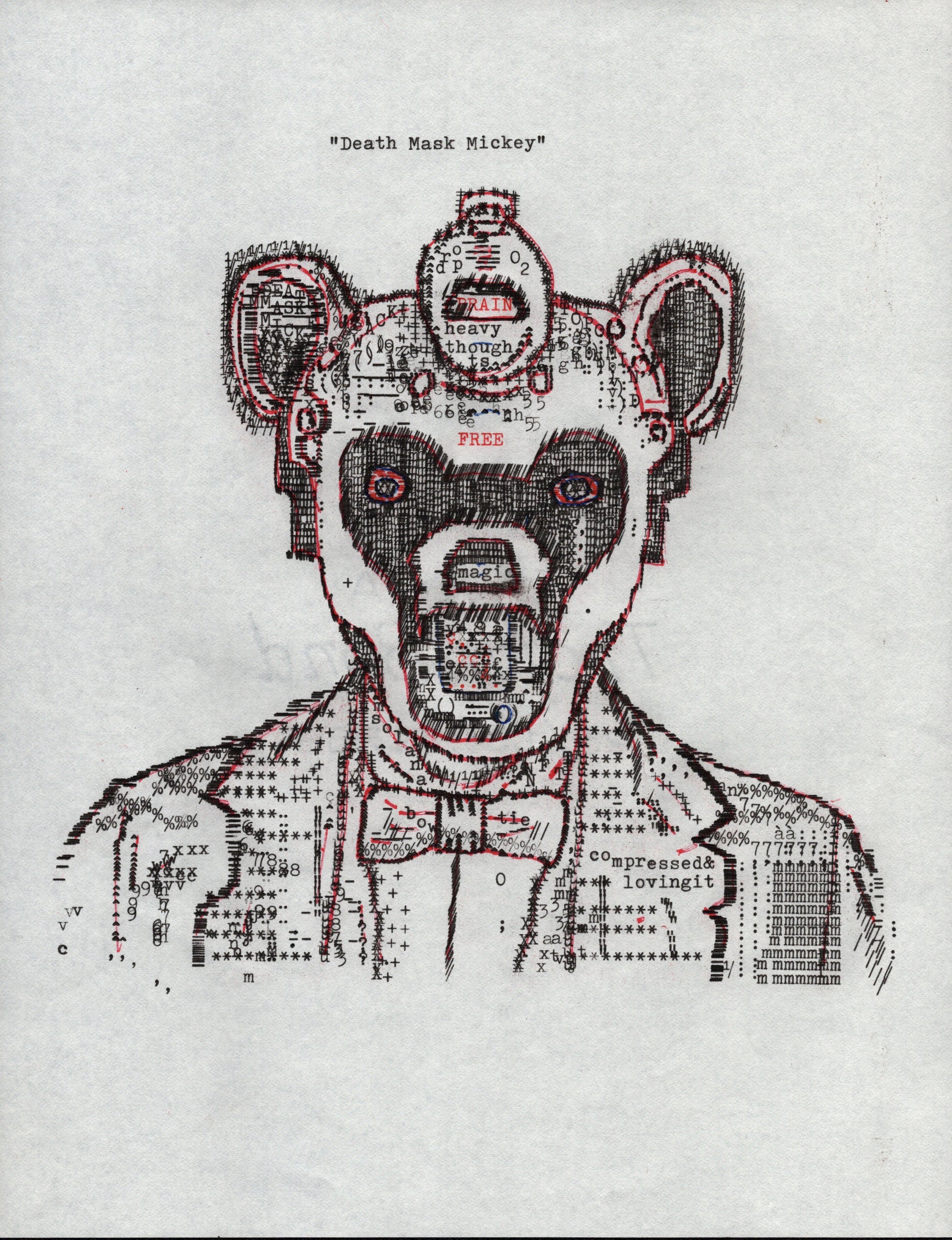 Death Mask Mickey original typewriter artwork by Degen Poet