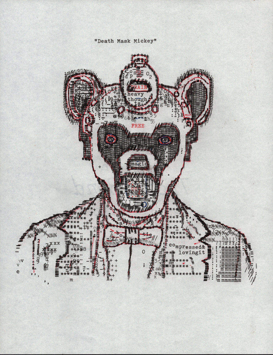 Death Mask Mickey original typewriter artwork by Degen Poet