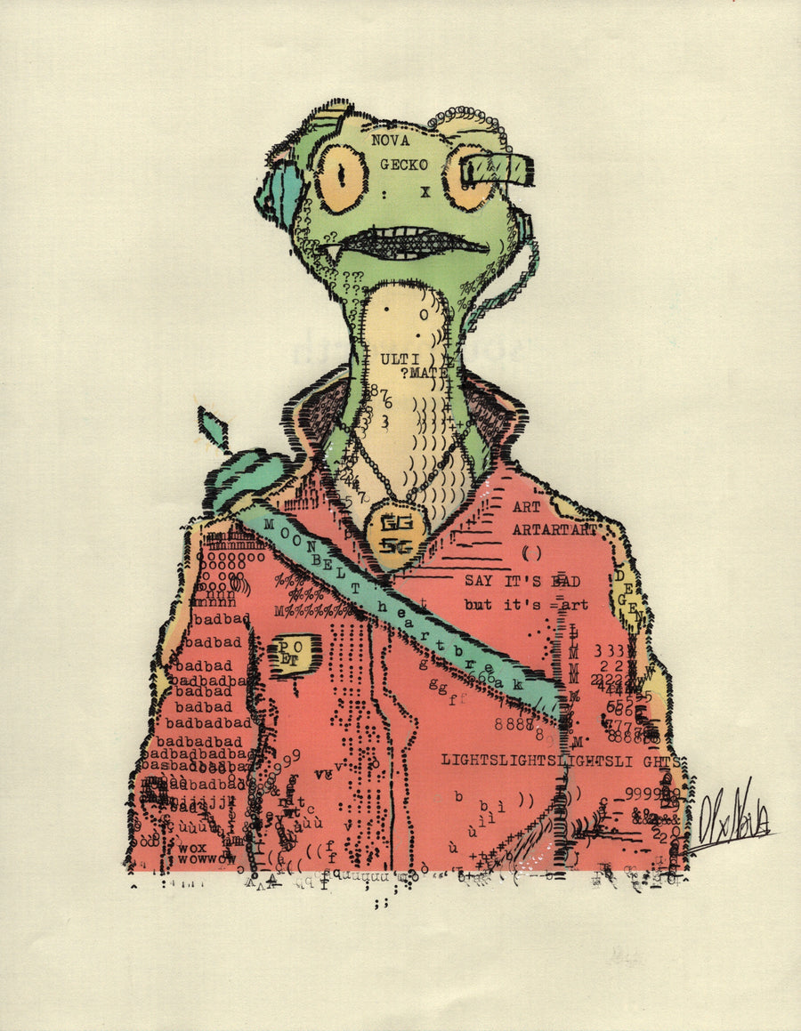 Nova Gecko original typewriter artwork by Degen Poet