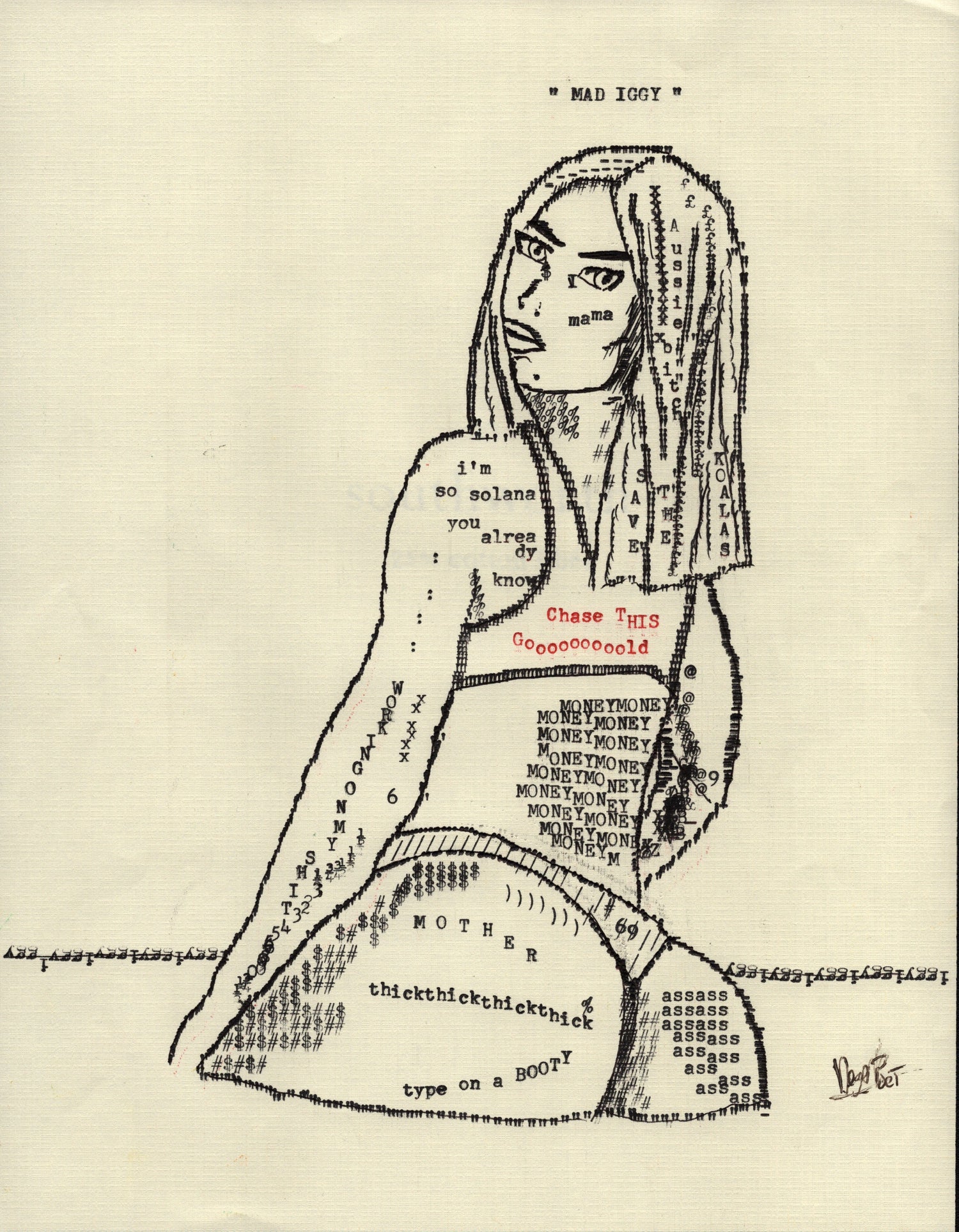 Mad Iggy original typewriter artwork