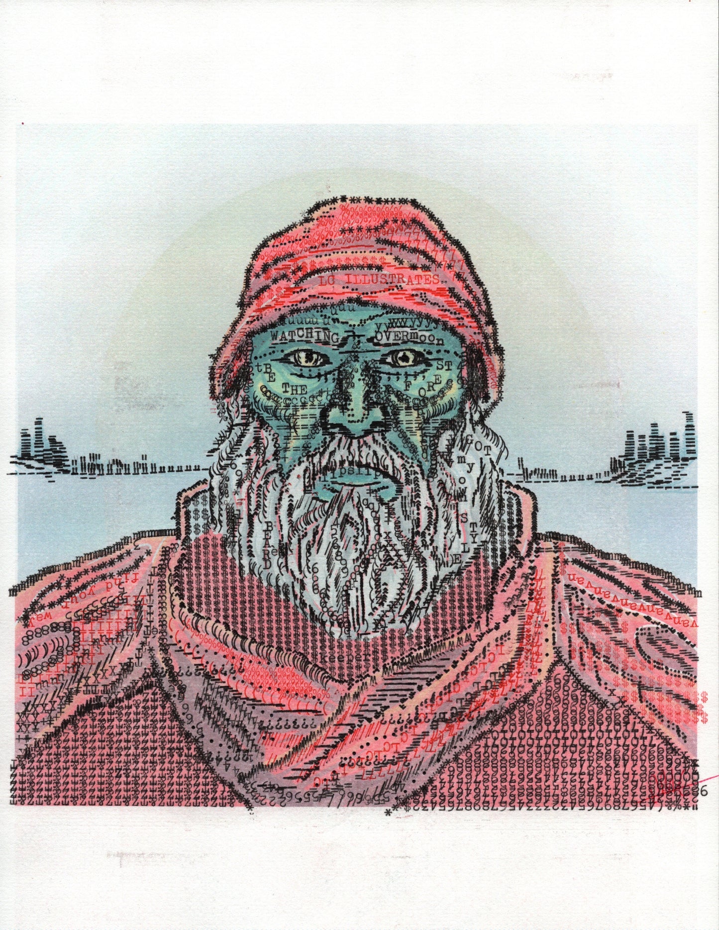 Overmoon original typewriter artwork by Degen Poet