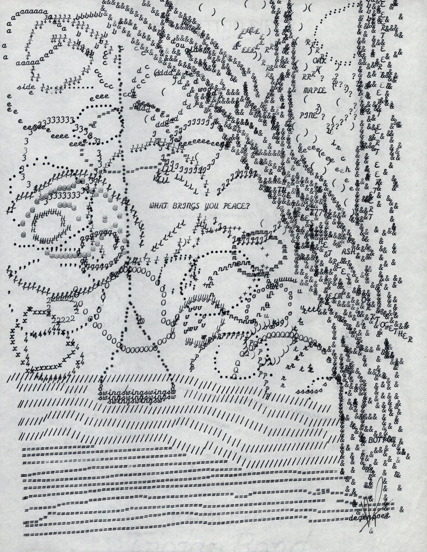 What Brings You Peace? original typewriter artwork by Degen Poet