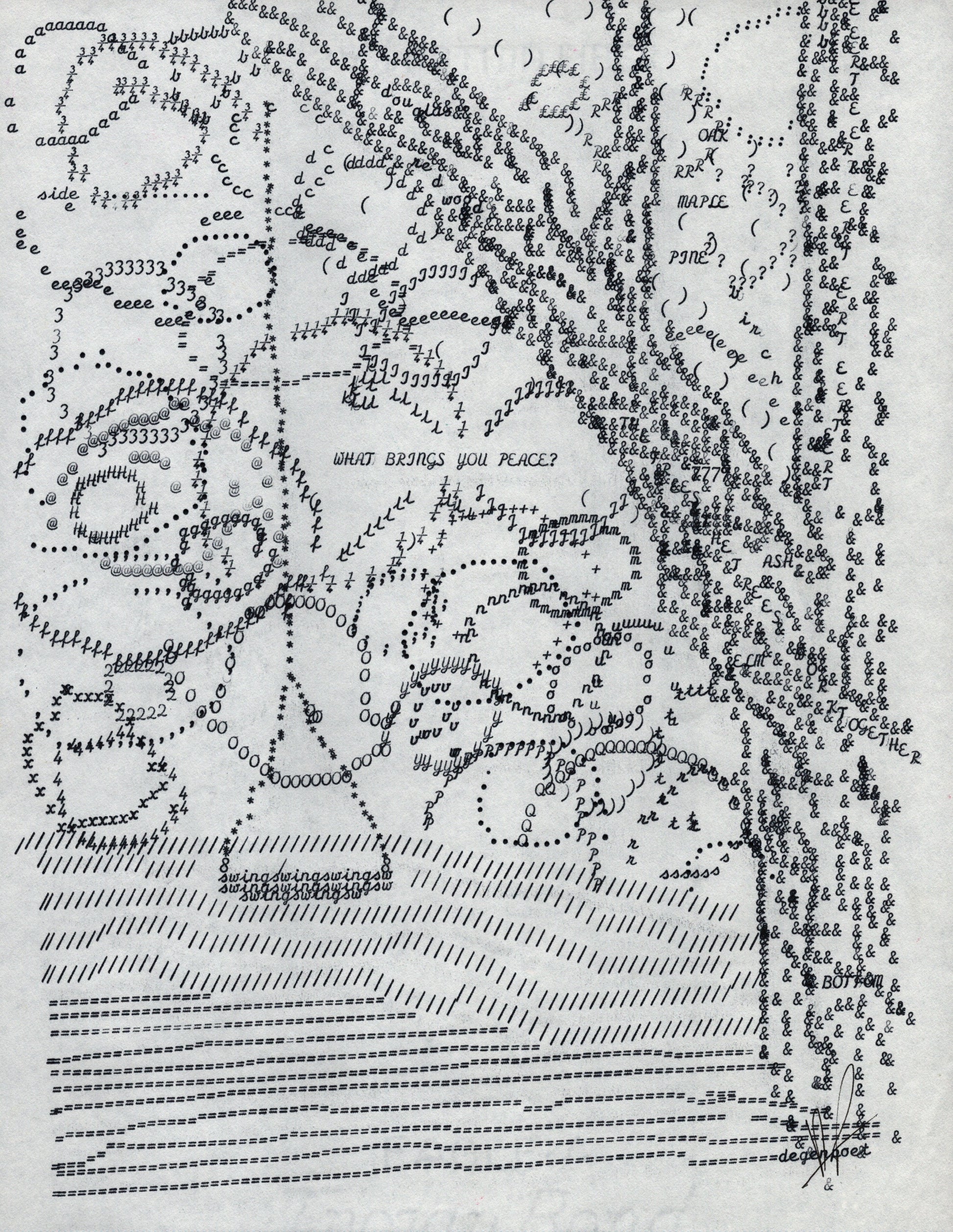 What Brings You Peace? original typewriter artwork by Degen Poet
