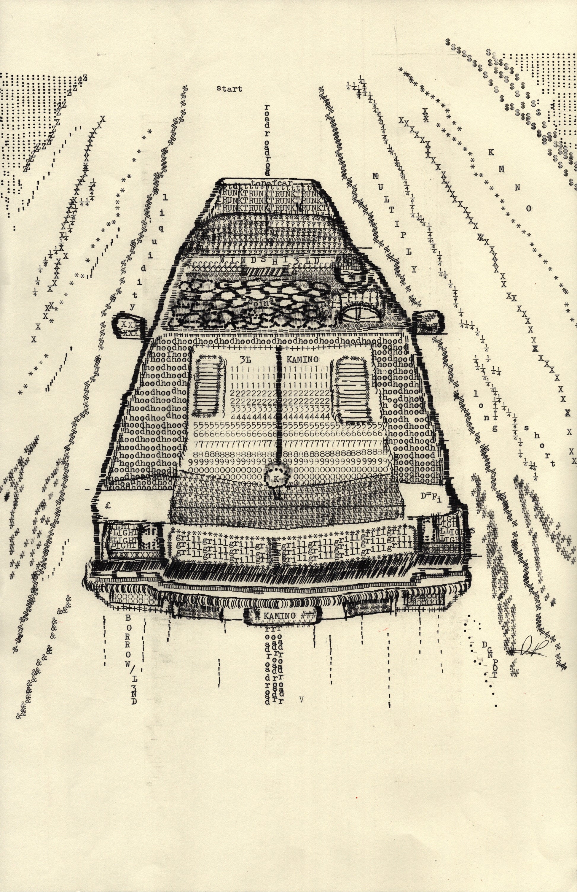 El Kamino original typewriter artwork by Degen Poet